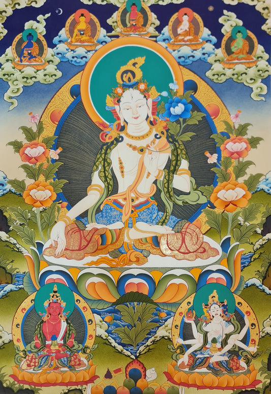 259. Large White Tara Thangka (Thanka). Free Brocade / Free Shipping.