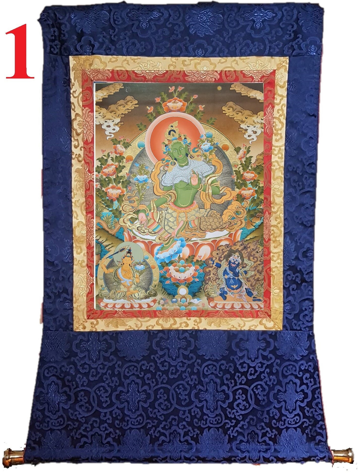 181. Big Green Tara Thangka (Thanka). Free Brocade / Free Shipping.