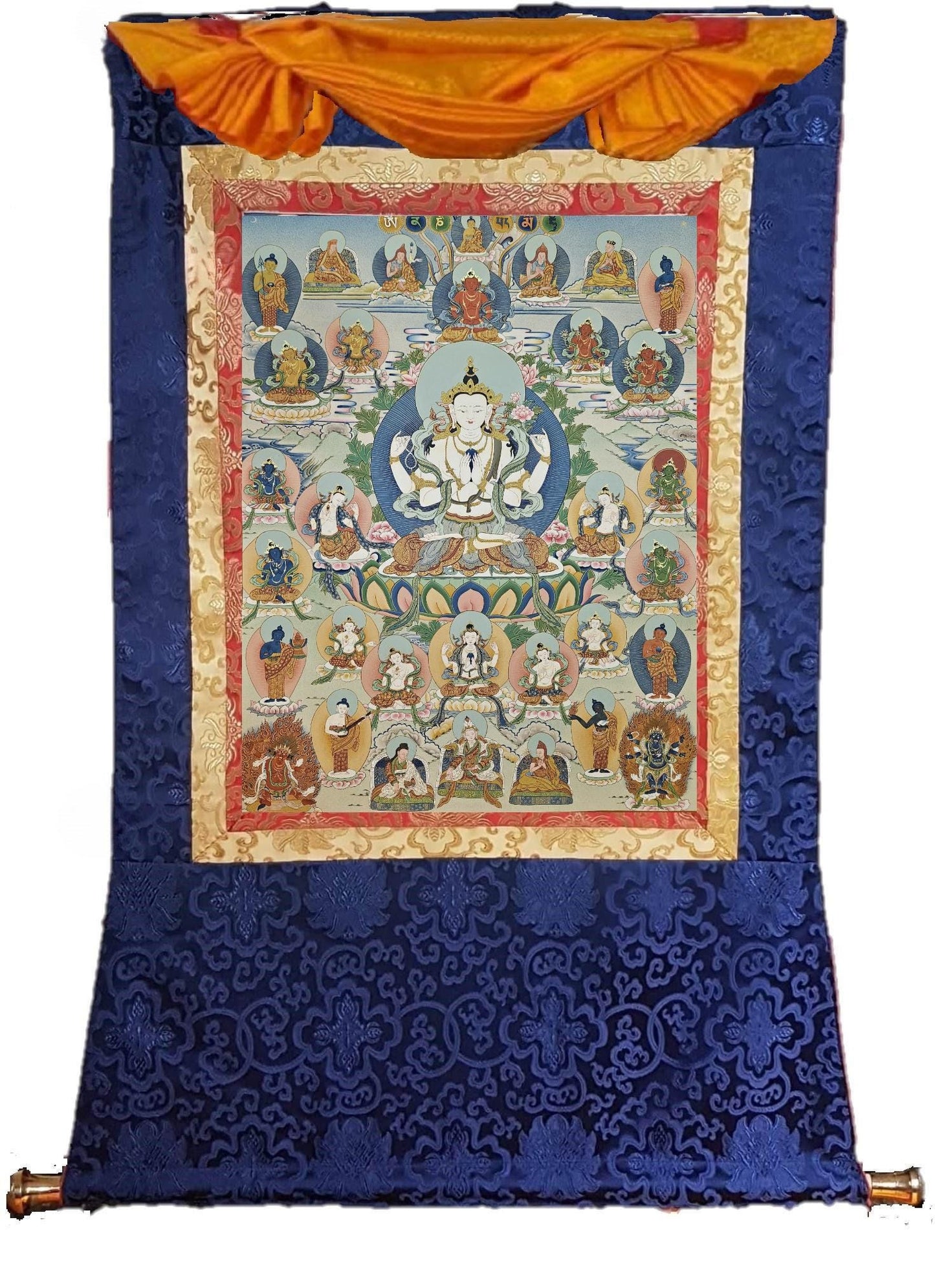 392. Chenrezig Thangka (Thanka).  Free Brocade / Free Shipping.