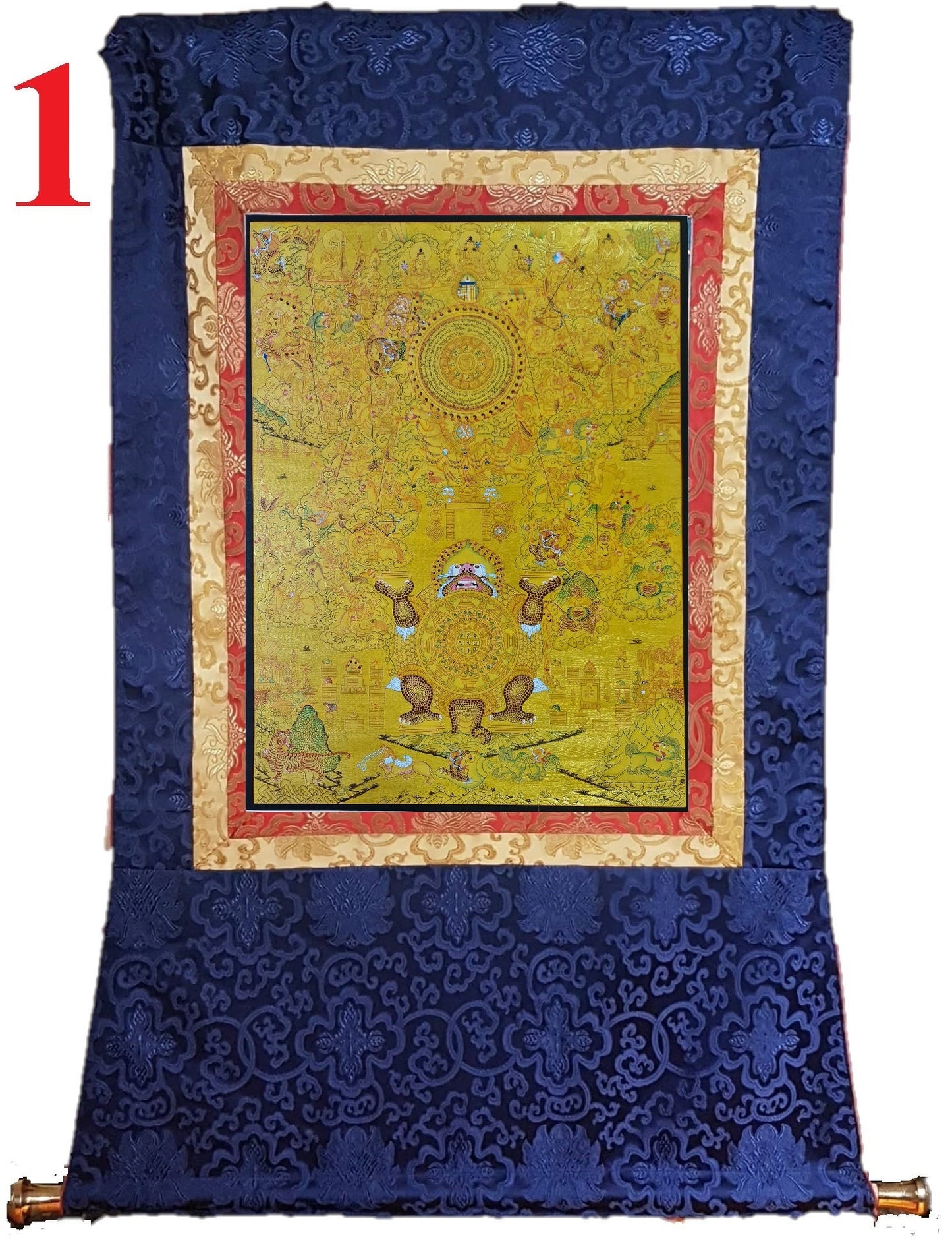 216. 24 K Gold Shiva Khorlo Thangka (Thanka). Free Brocade / Free Shipping.