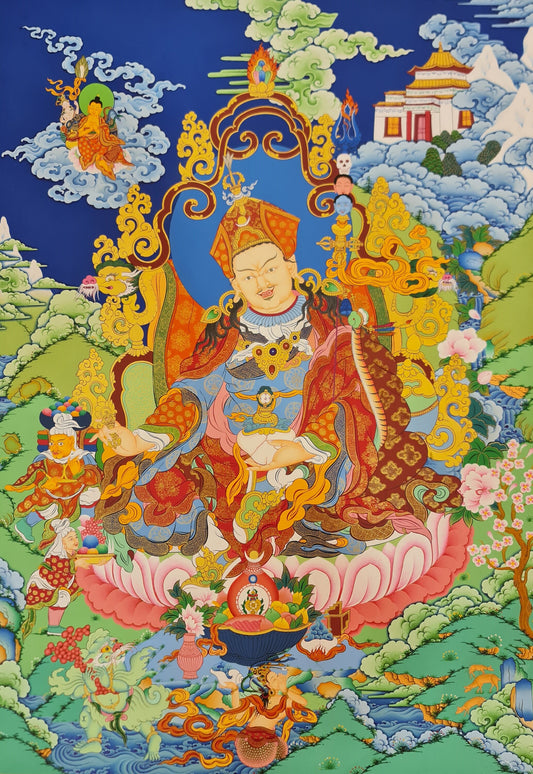 265. Fine Art Guru Rinpoche Padmasambhava Thanka (Thangka). Free Brocade / Free Shipping.