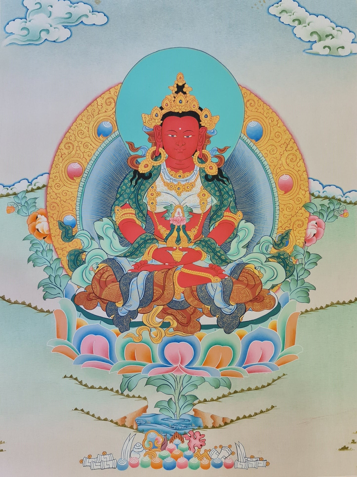 170. Amitayus Thangka (Thanka). Free Brocade / Free Shipping.
