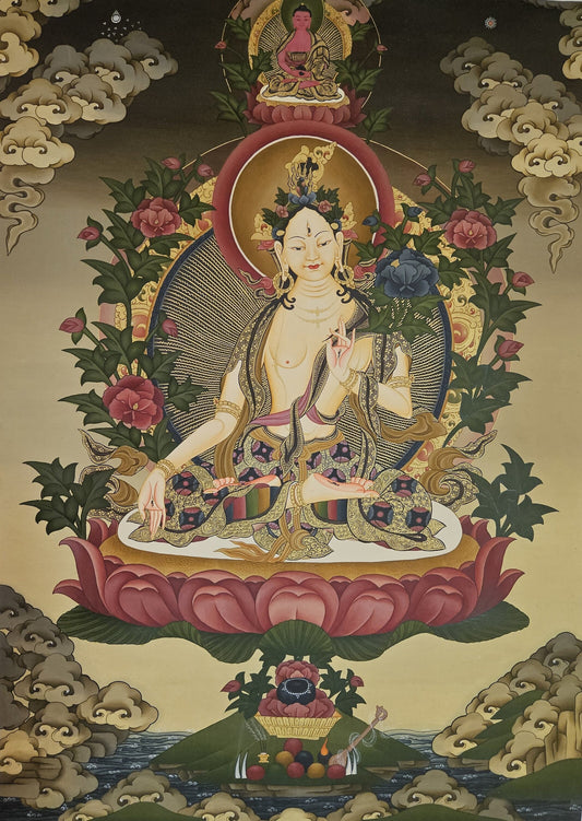 314. White Tara Thangka (Thanka). Free Brocade / Free Shipping.