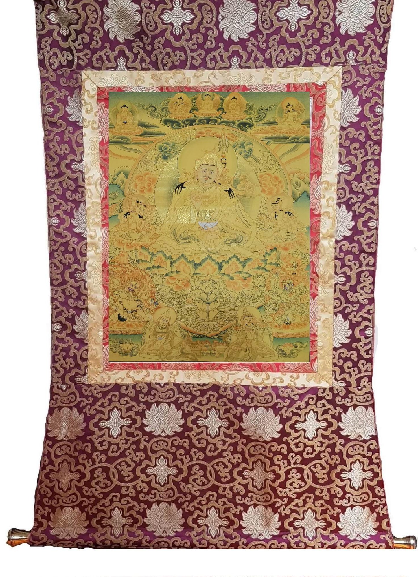 367. 8 Eight Guru Rinpoche Padmasambhava Tsen Gye Thanka (Thangka). Free Brocade / Free Shipping.