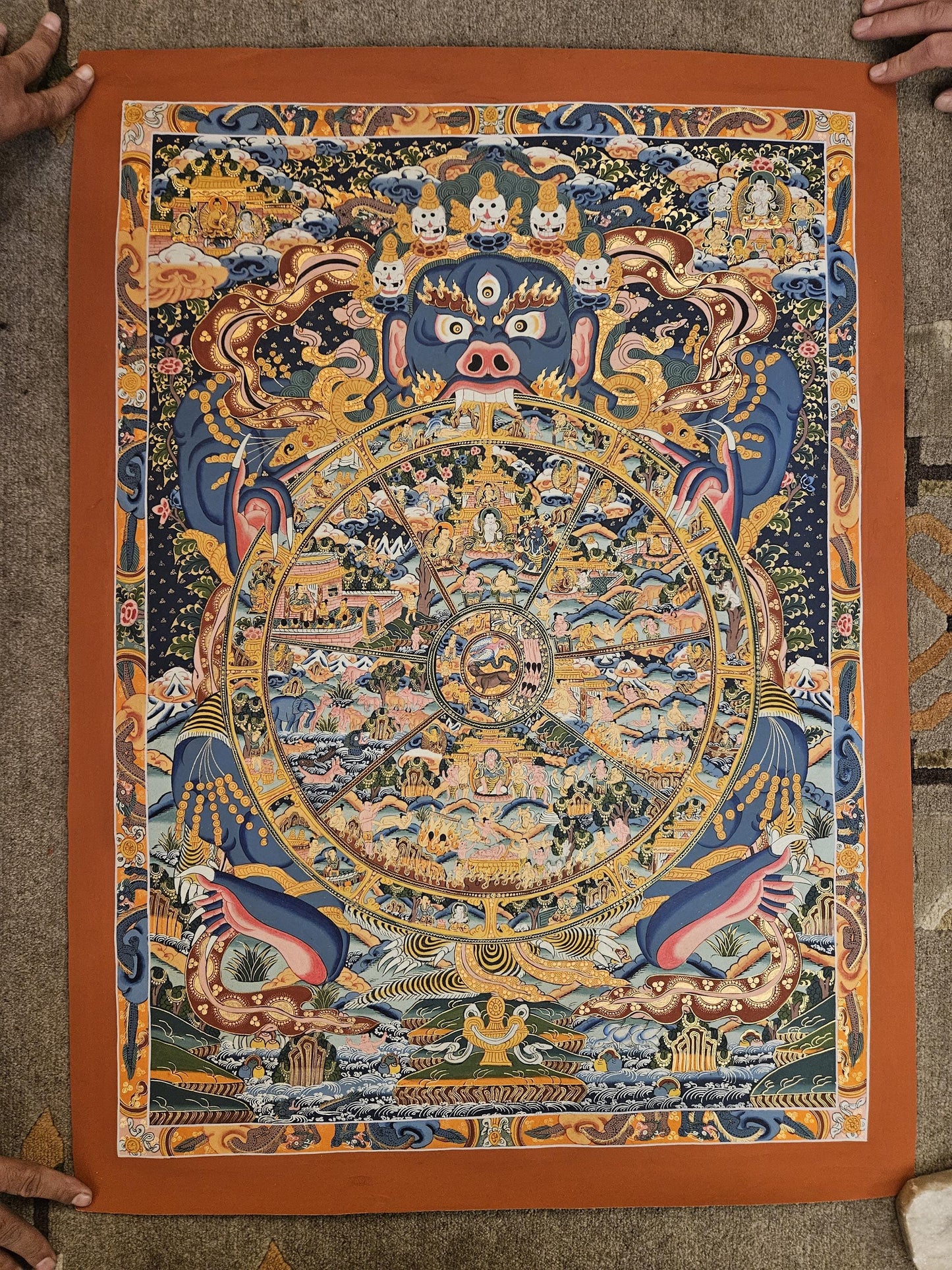 379. Large Wheel of Life (Samsara) Thangka (Thanka). Free Brocade / Free Shipping.