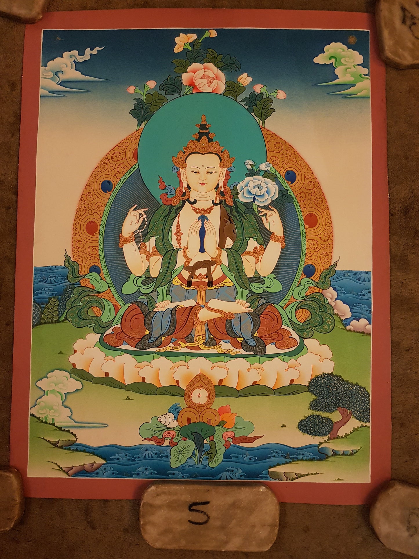 42. Chenrezig Thangka (Thanka).  Free Brocade / Free Shipping.