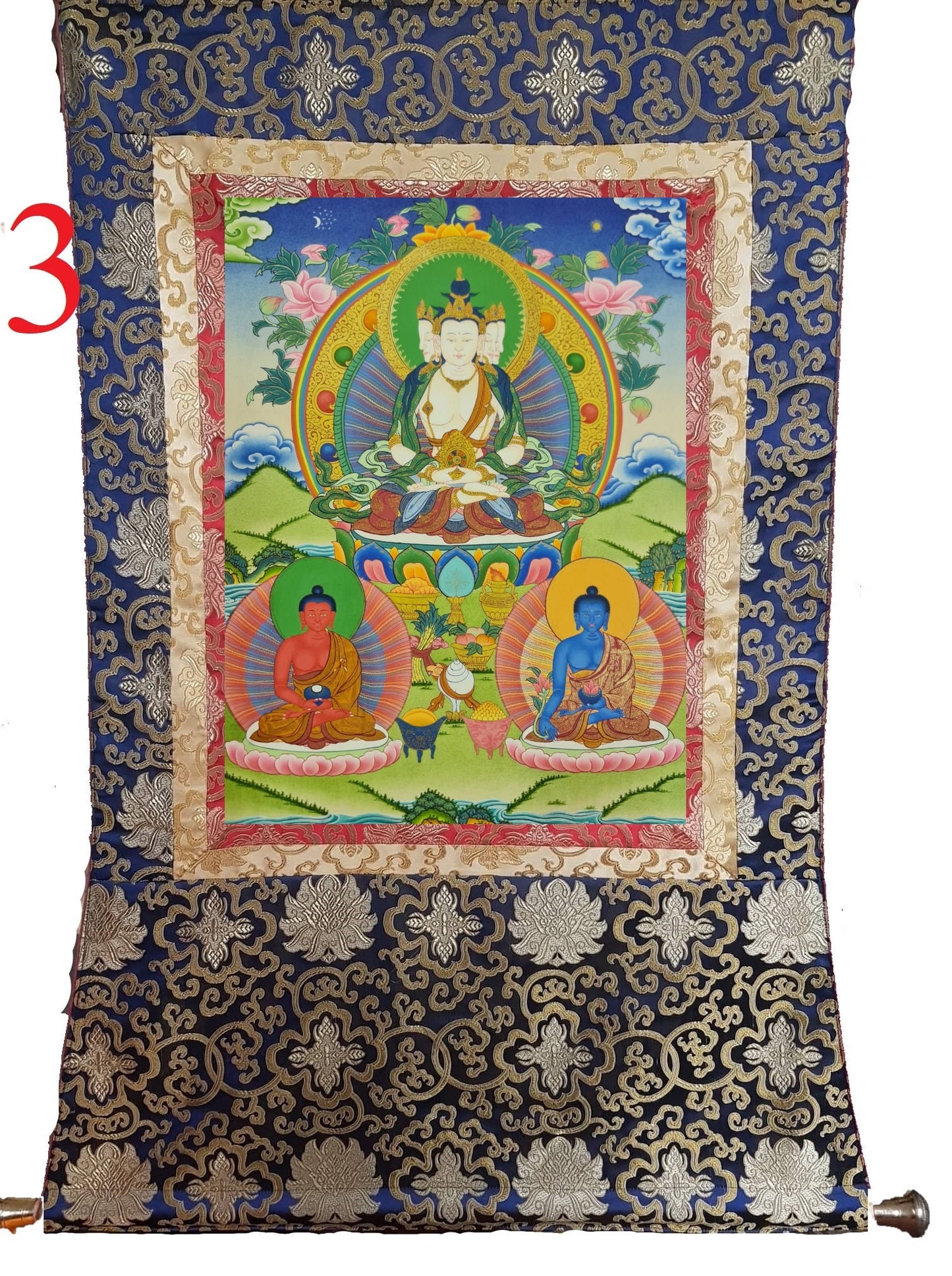 300. Sarvavid Vairocana Buddha Thangka (Thanka). Free Brocade / Free Shipping.