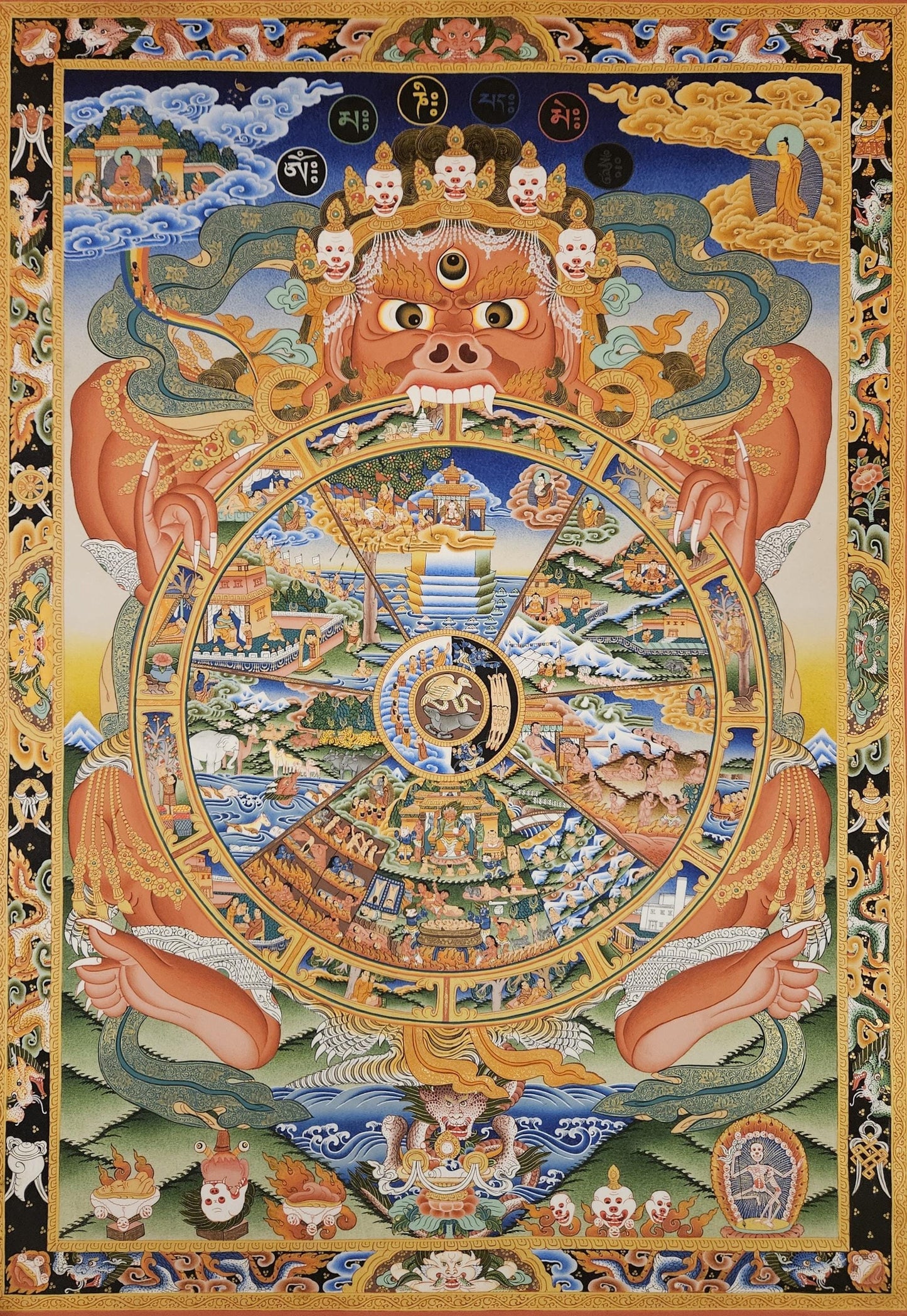 210. Wheel of Life (Samsara) Thangka (Thanka). Free Brocade / Free Shipping.