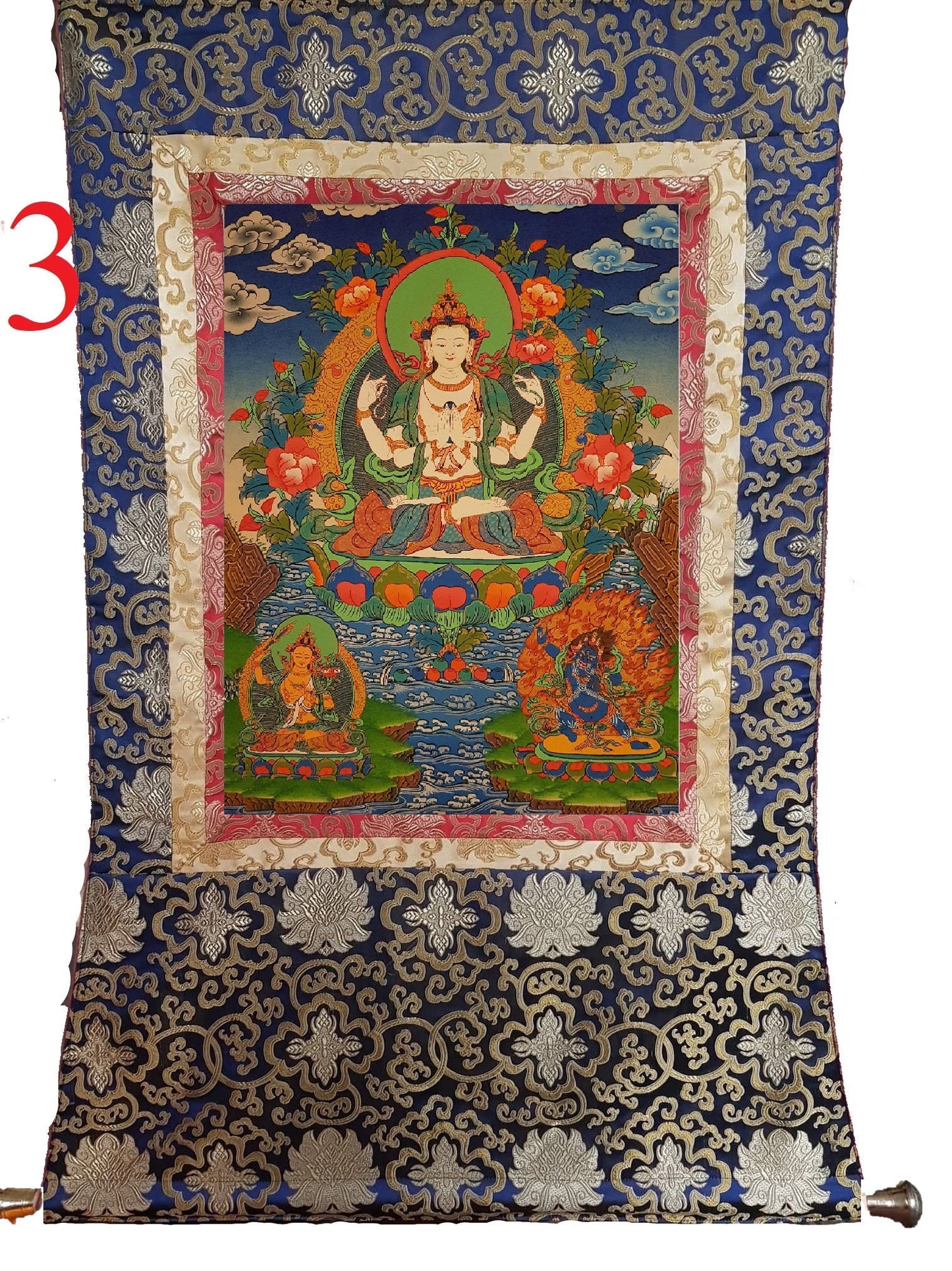 41. Chenrezig Thangka (Thanka). Free Brocade / Free Shipping.