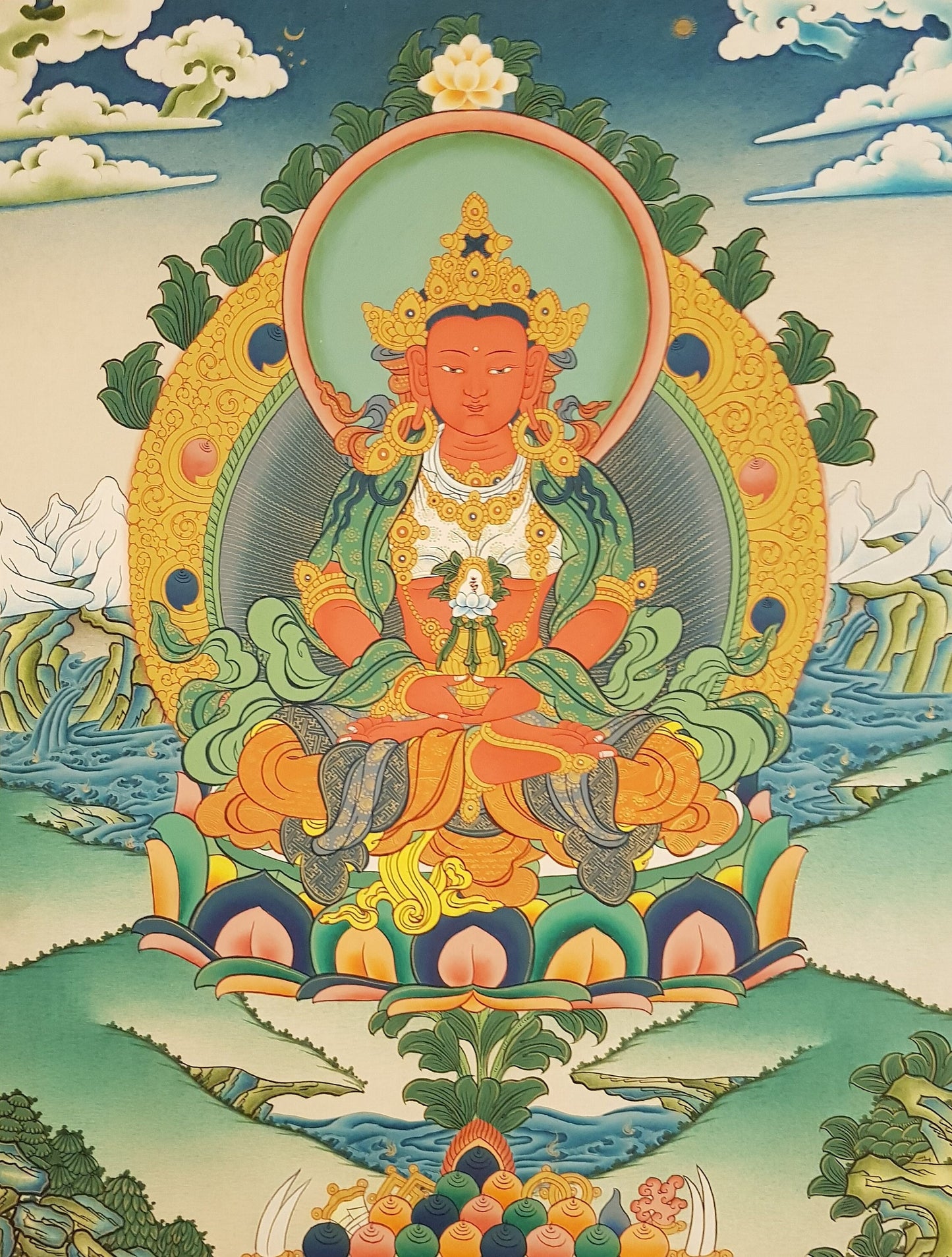 32. Amitayus Thangka (Thanka). Free Brocade / Free Shipping.