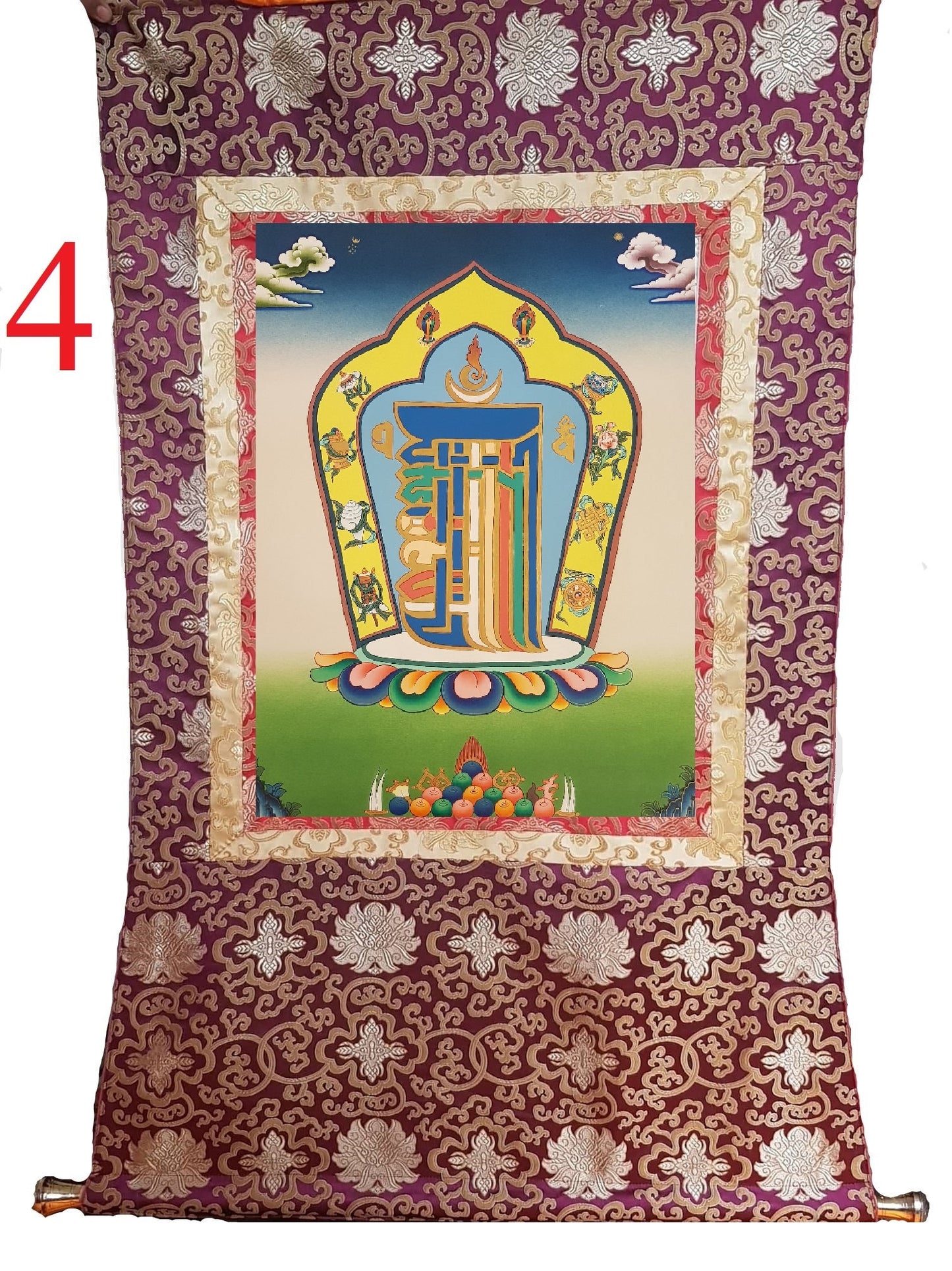 72. Kalachakra Alphabet Thangka (Thanka). Free Brocade / Free Shipping.