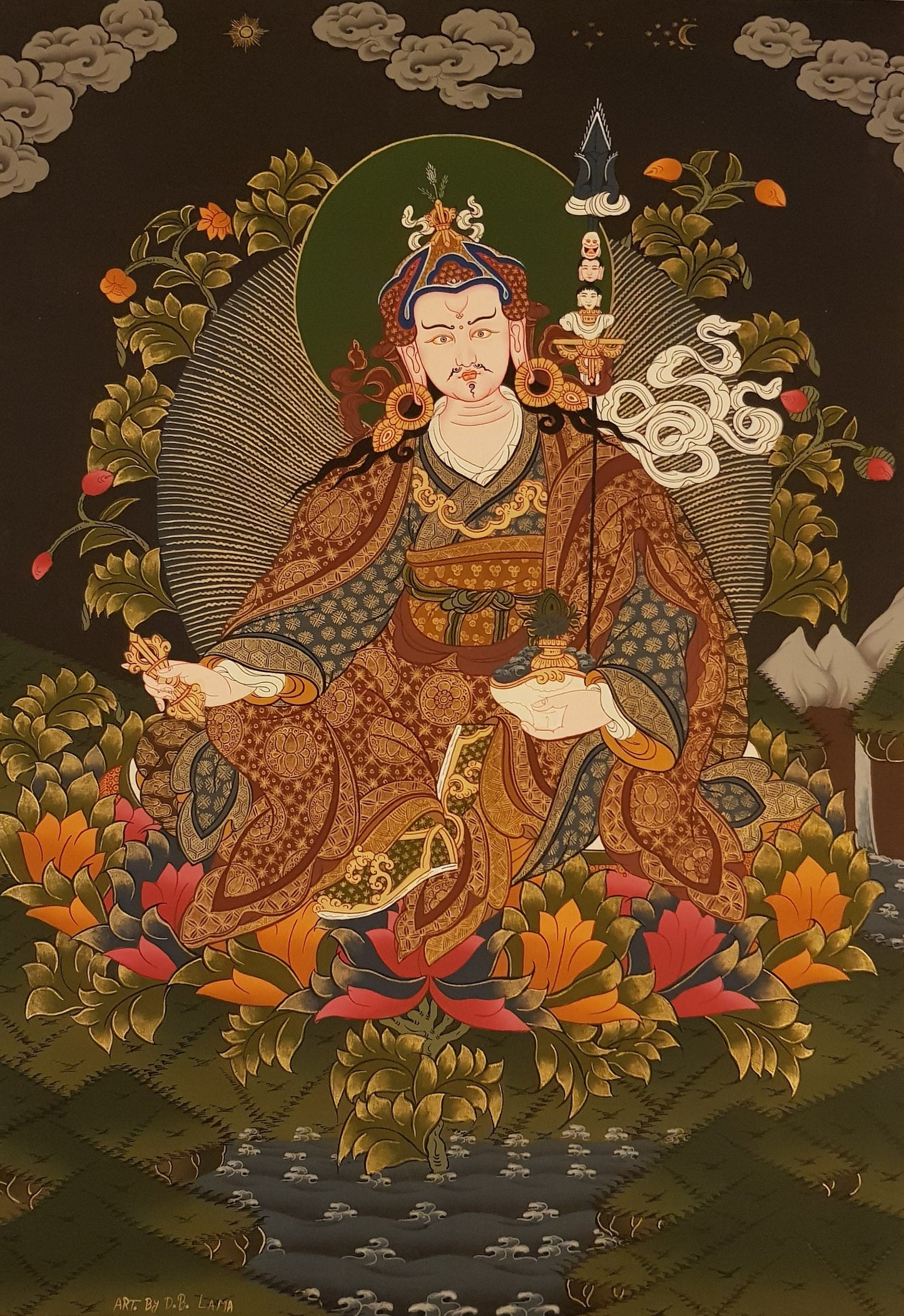 68. Guru Rinpoche Padmasambhava Thanka (Thangka). Free Brocade / Free Shipping.