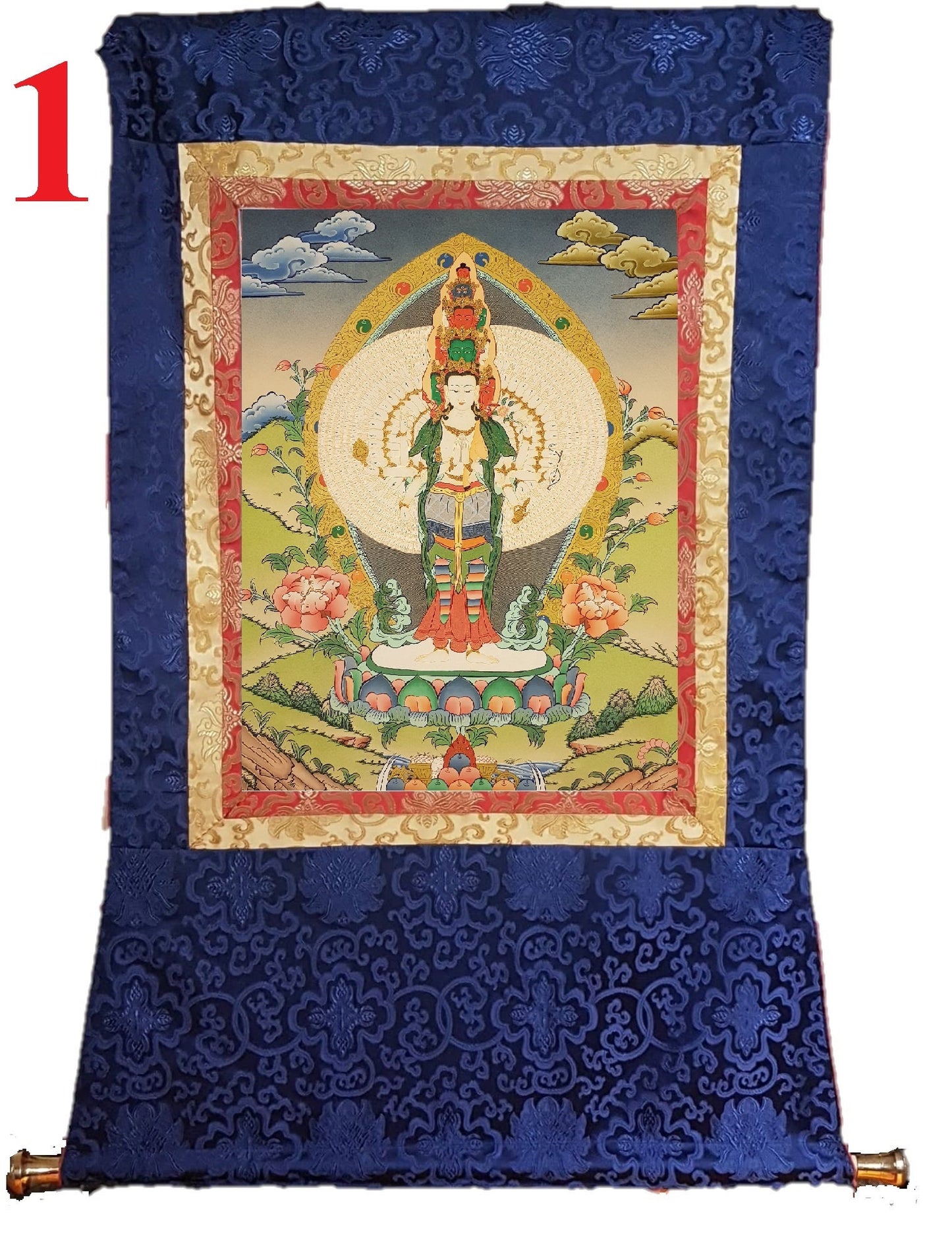 10. 1000 (Thousand) Arm Chenrezig Avalokiteshvara Thangka (Thanka). Free Brocade / Free Shipping.