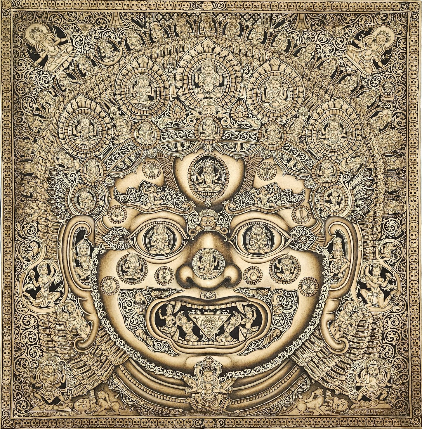 403. Mask of Bhairava Mahakala Paucha Newari Art Thanka (Thangka). Free Shipping.