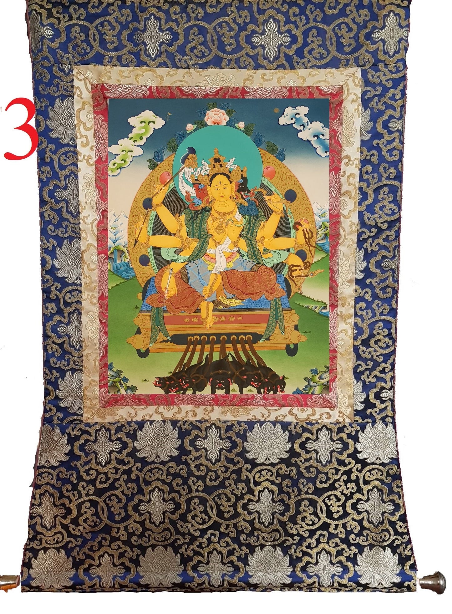 98. Marici Tibetan Thangka (Thanka) Painting. Free Brocade / Free Shipping.