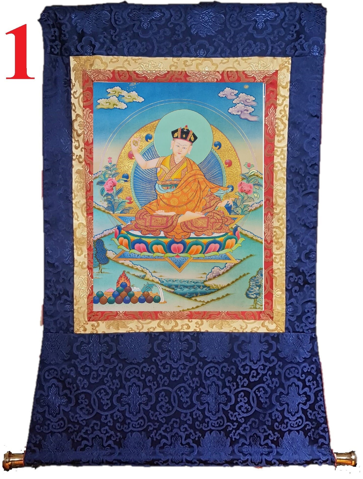 176. The Second Karmapa, Karma Pakshi.  Free Brocade / Free Shipping.