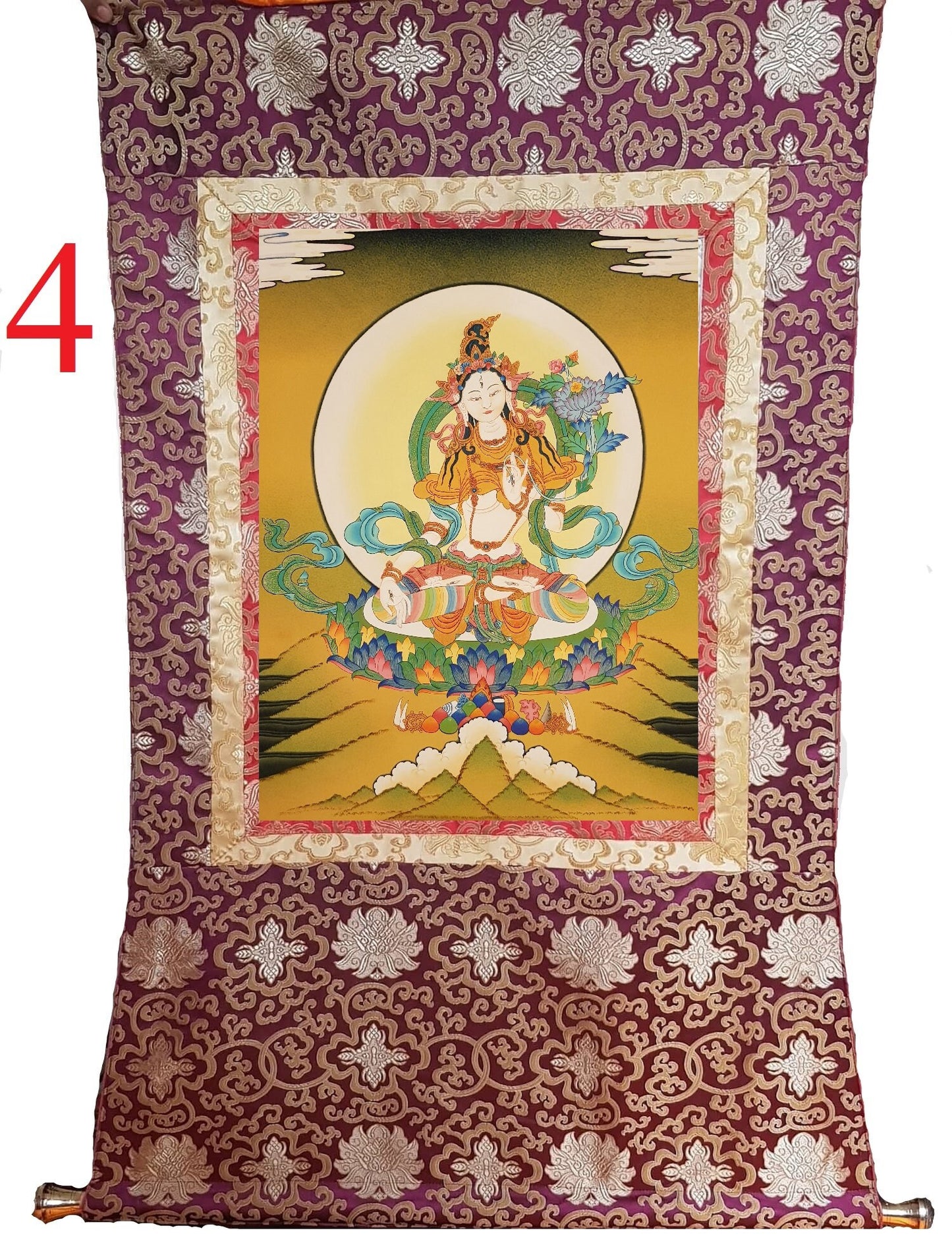 153. White Tara Thangka (Thanka). Free Brocade / Free Shipping.