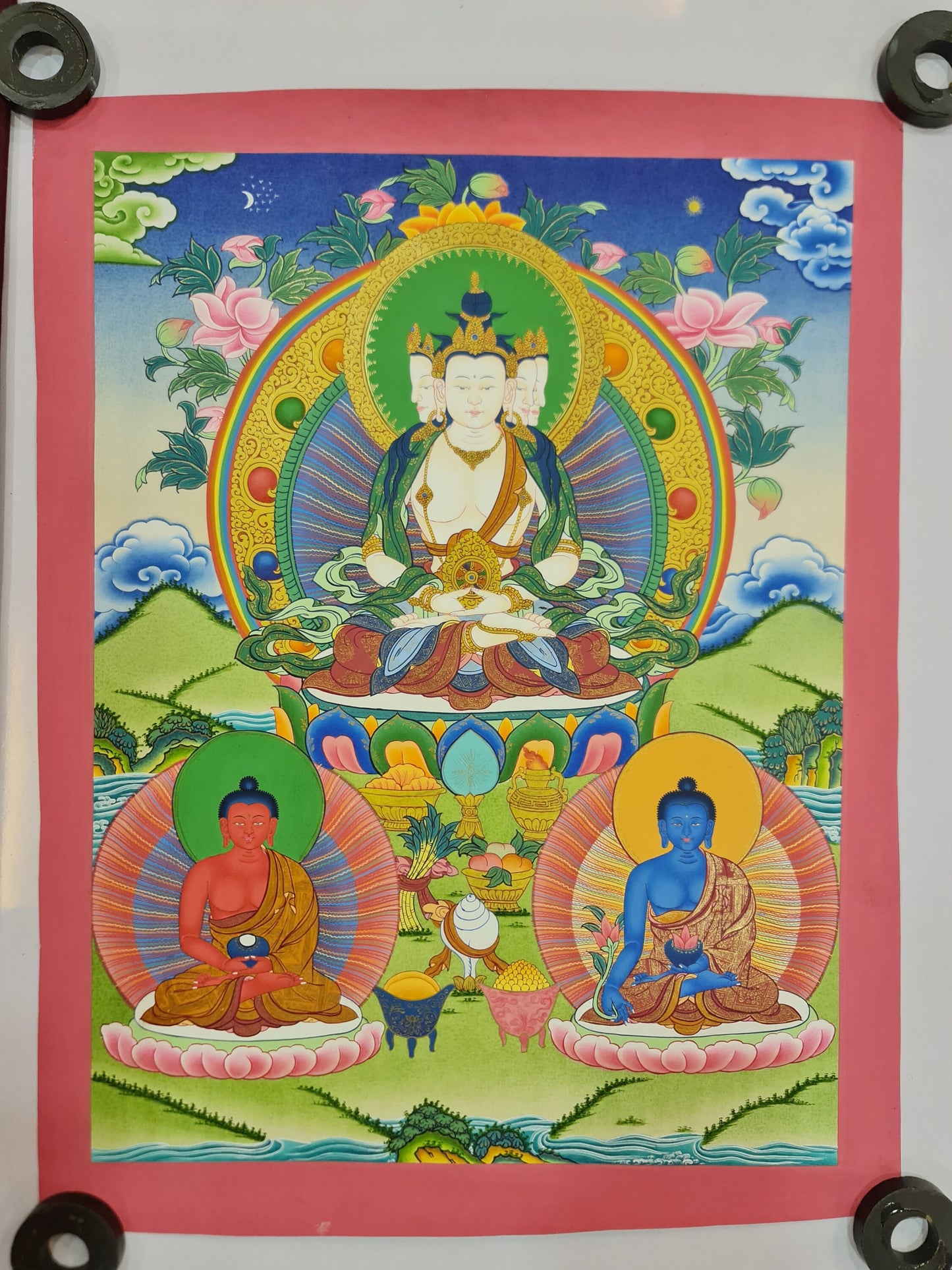 300. Sarvavid Vairocana Buddha Thangka (Thanka). Free Brocade / Free Shipping.