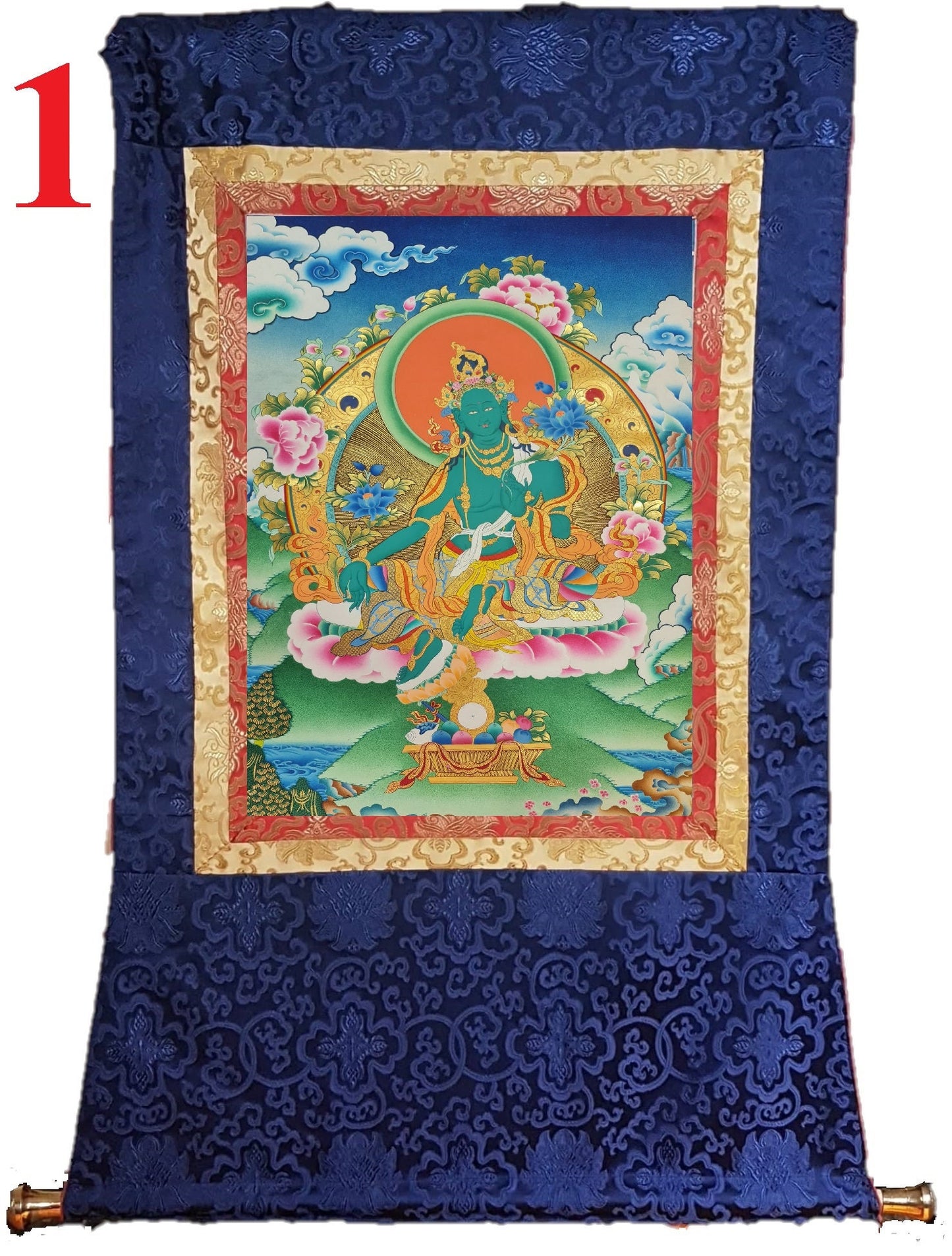 212. Green Tara Thangka (Thanka). Free Brocade / Free Shipping.
