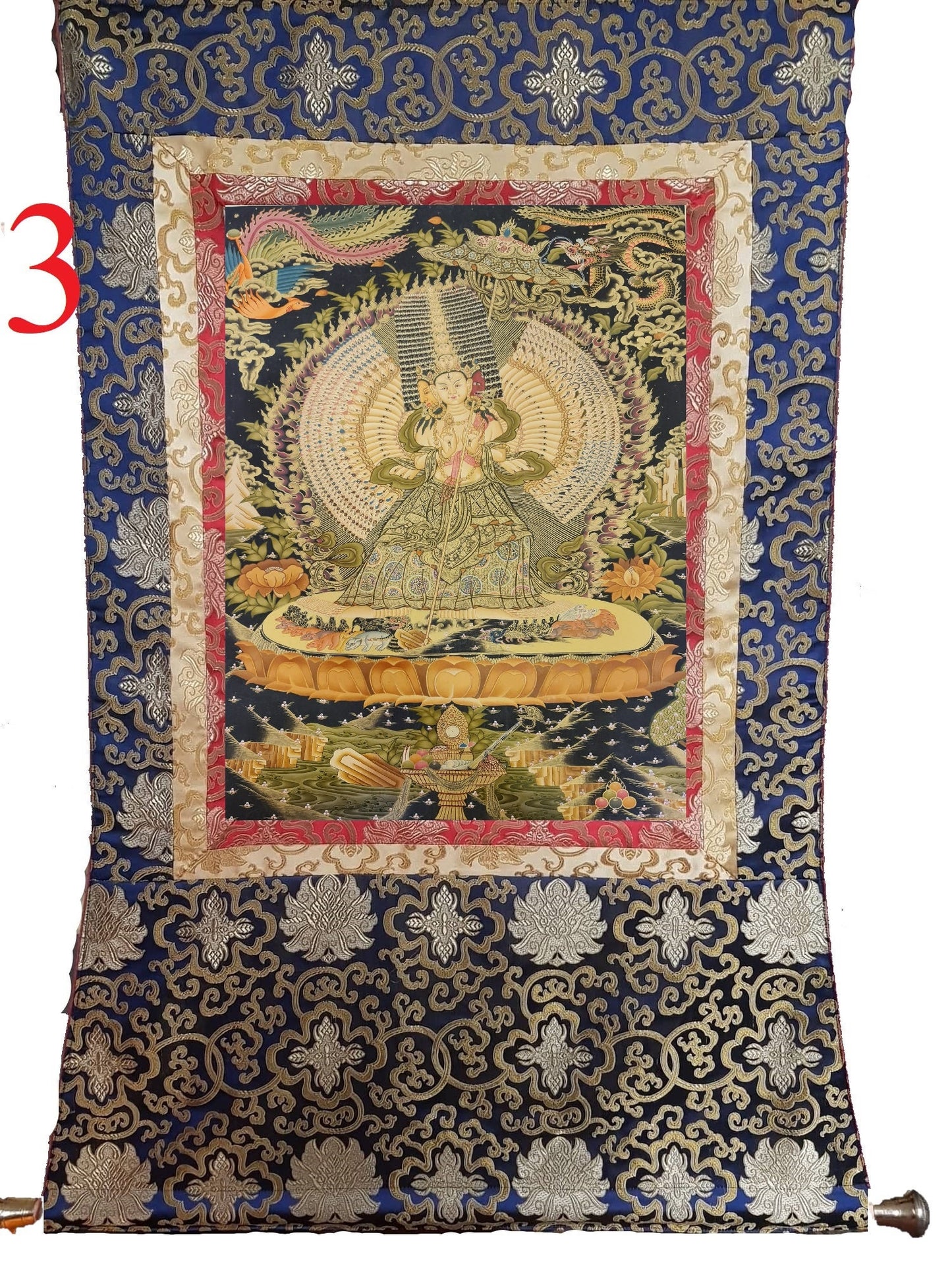 45. 1000 Arm Dhukkar (Dukkar) Thangka (Thanka). Free Brocade / Free Shipping.