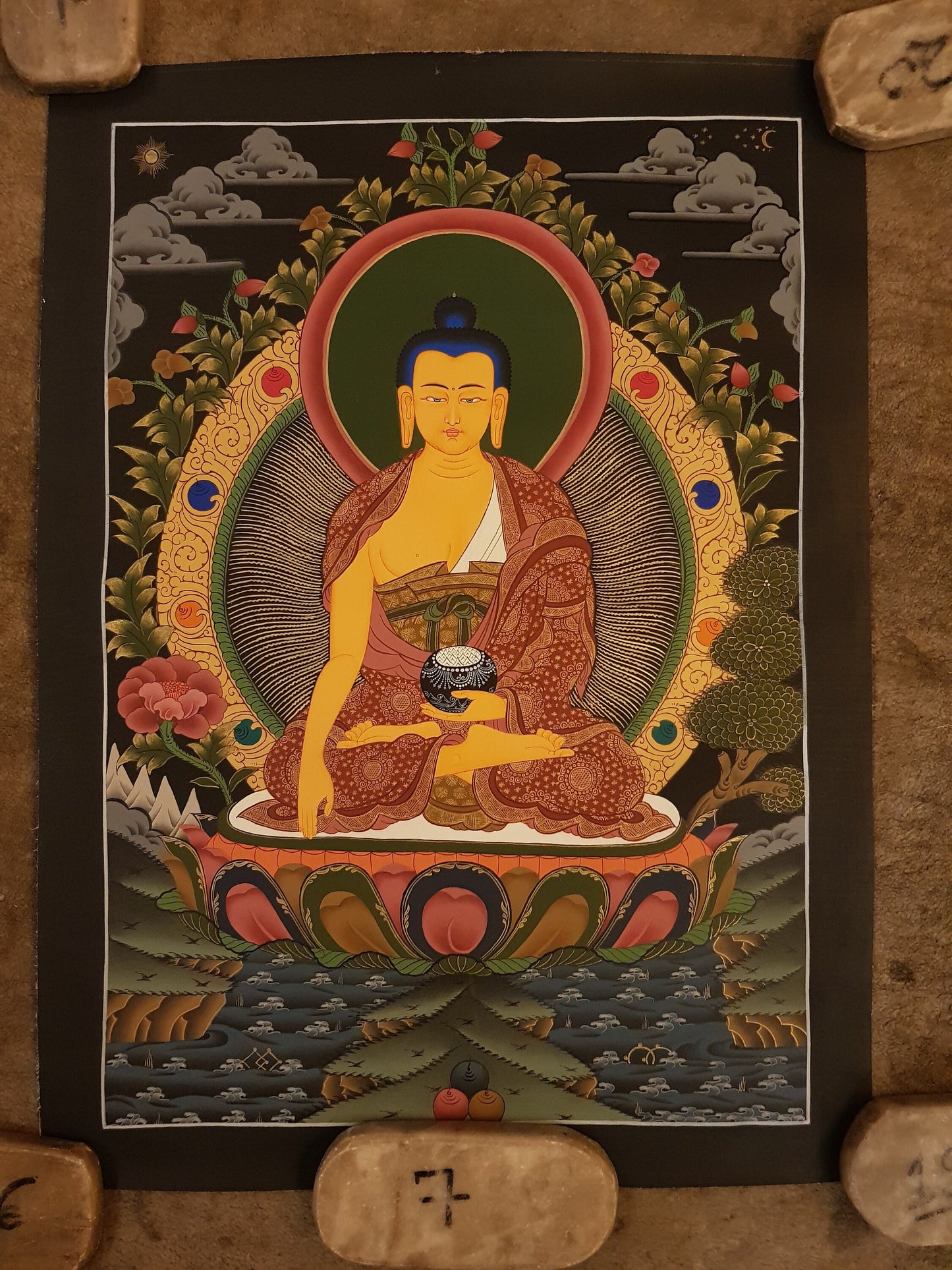 117. Shakyamuni Buddha Thangka (Thanka). Free Brocade / Free Shipping.