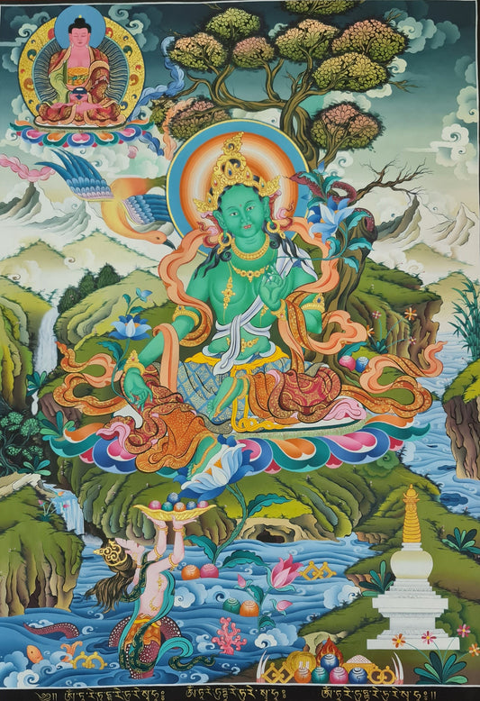 203. Green Tara Thangka (Thanka). Free Brocade / Free Shipping.