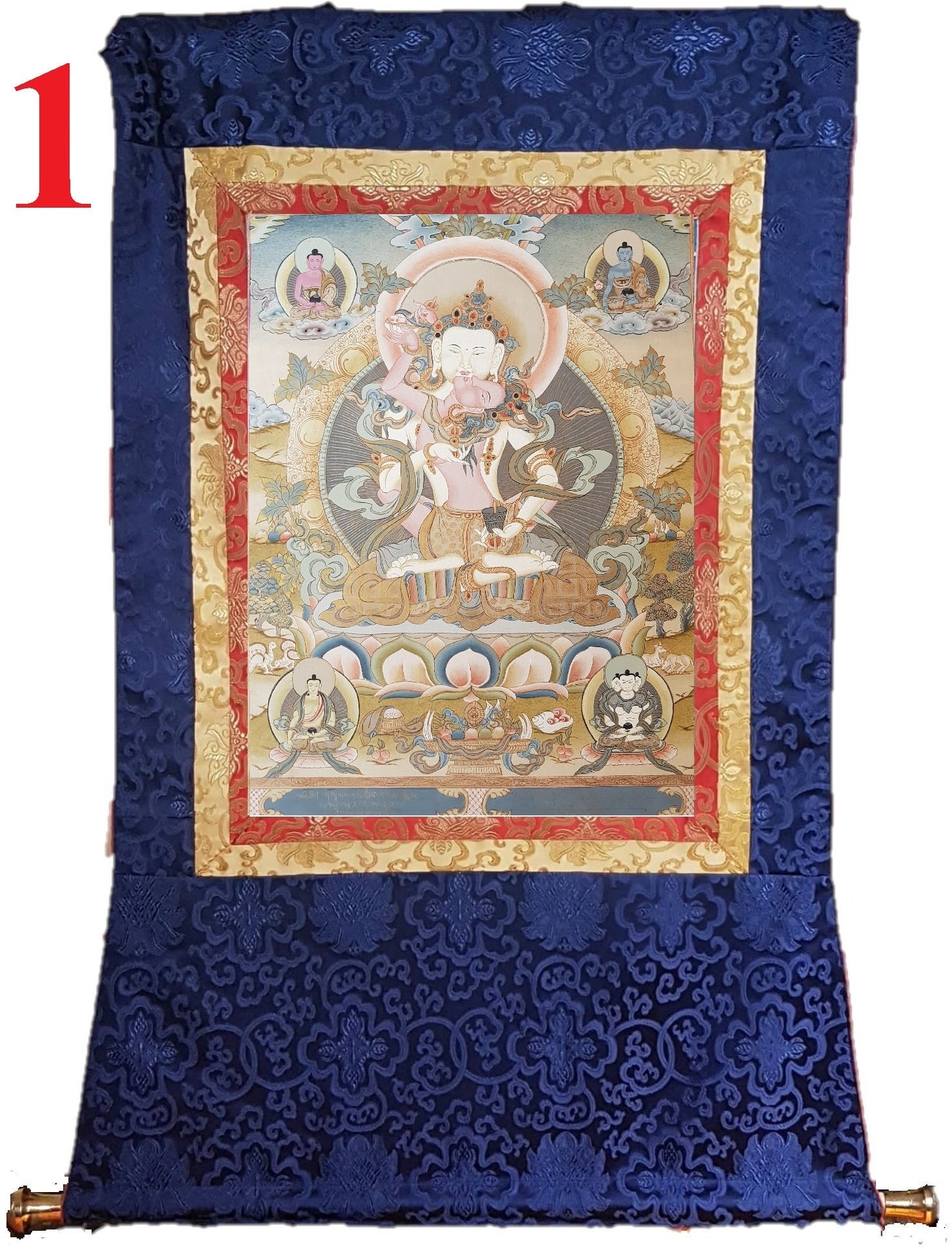 135. Vajrasattva Consort Tibetan Thangka (Thanka) Painting. Free Brocade / Free Shipping.