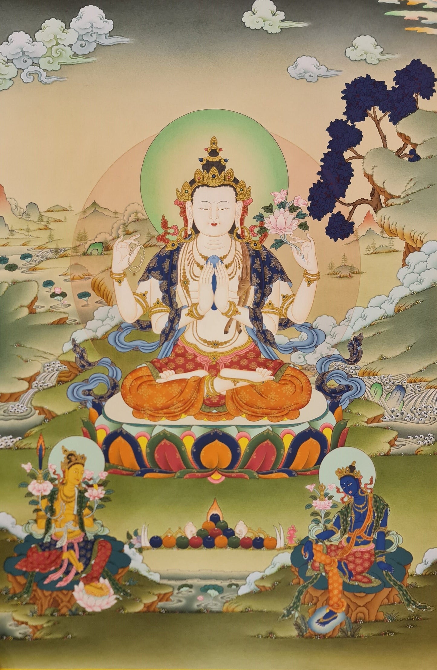 272. Karma Gadri Chenrezig Thangka (Thanka). Free Brocade / Free Shipping.