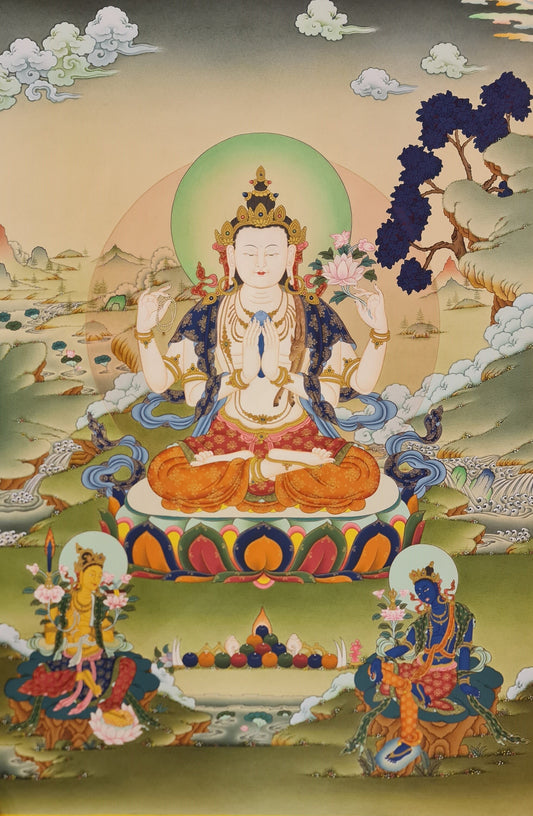 272. Karma Gadri Chenrezig Thangka (Thanka). Free Brocade / Free Shipping.