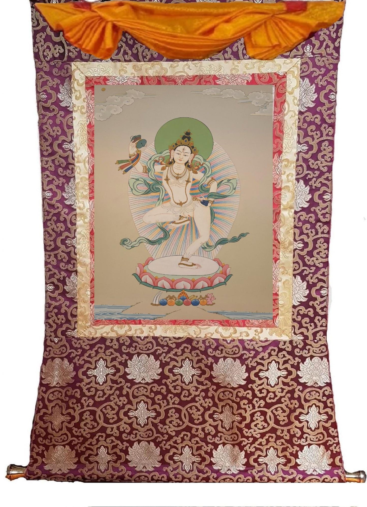 120. Machig Labdron for Chod Practice Thangka (Thanka). Free Brocade / Free Shipping.