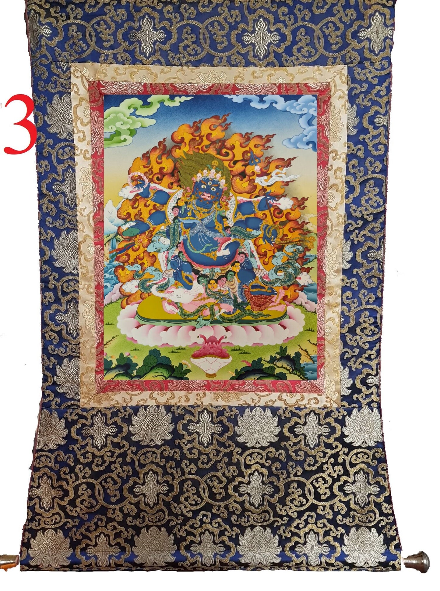 75. 6 Arm Mahakala Thanka (Thangka). Free Brocade / Free Shipping.