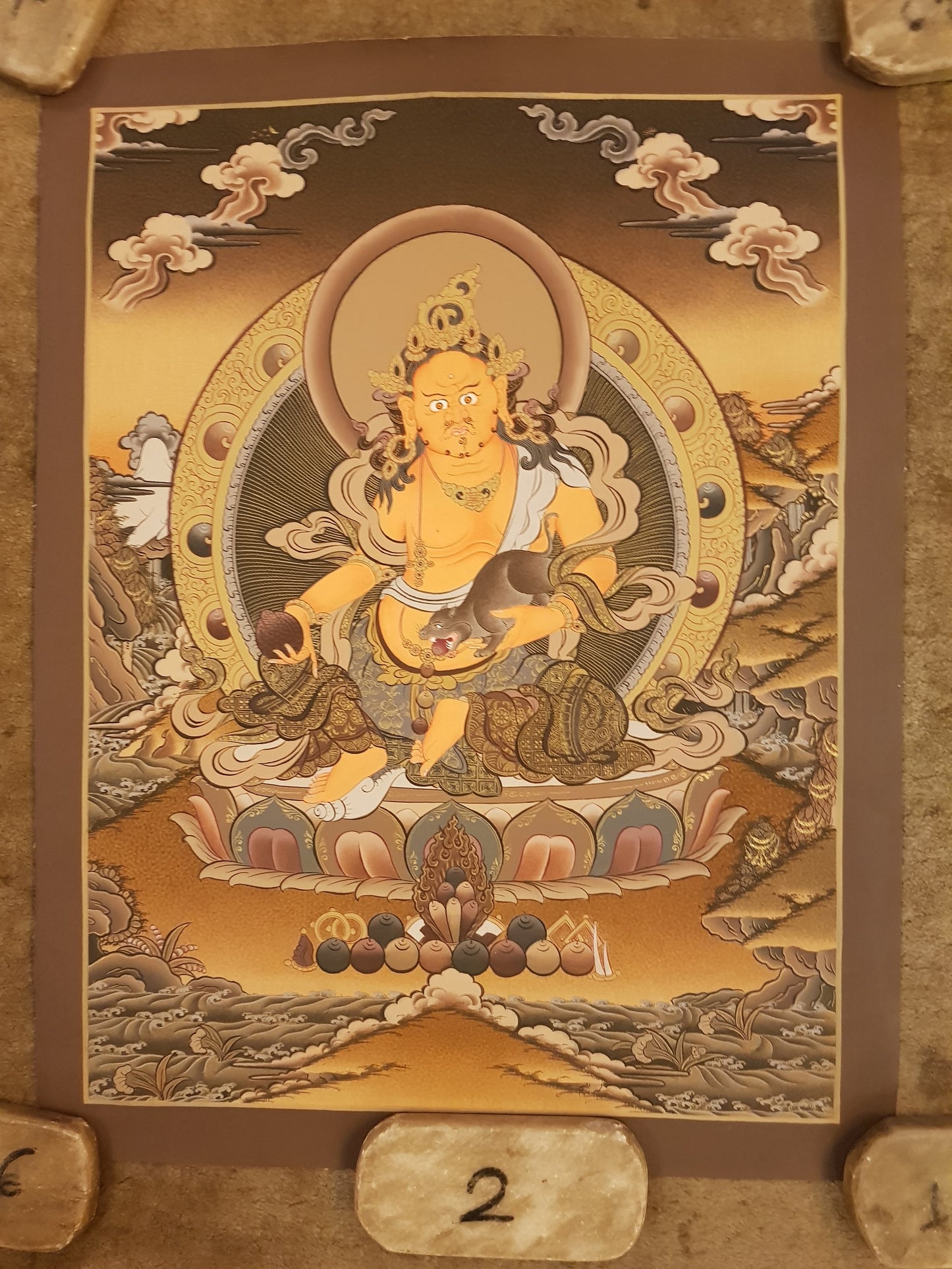 158. Jambhala or Zambhala Thangka (Thanka). Free Brocade / Free Shipping.