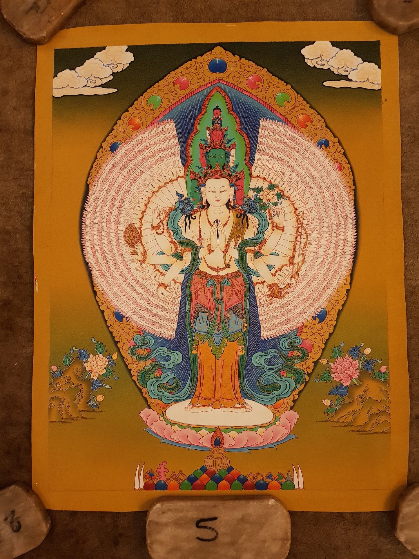 9. 1000 (Thousand) Arm Chenrezig Avalokiteshvara Thangka (Thanka). Free Brocade / Free Shipping.