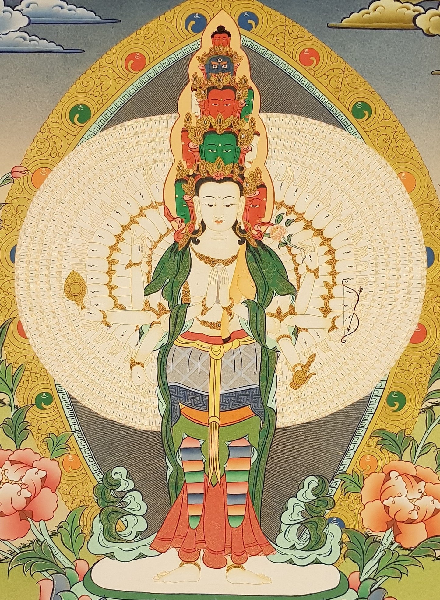 10. 1000 (Thousand) Arm Chenrezig Avalokiteshvara Thangka (Thanka). Free Brocade / Free Shipping.
