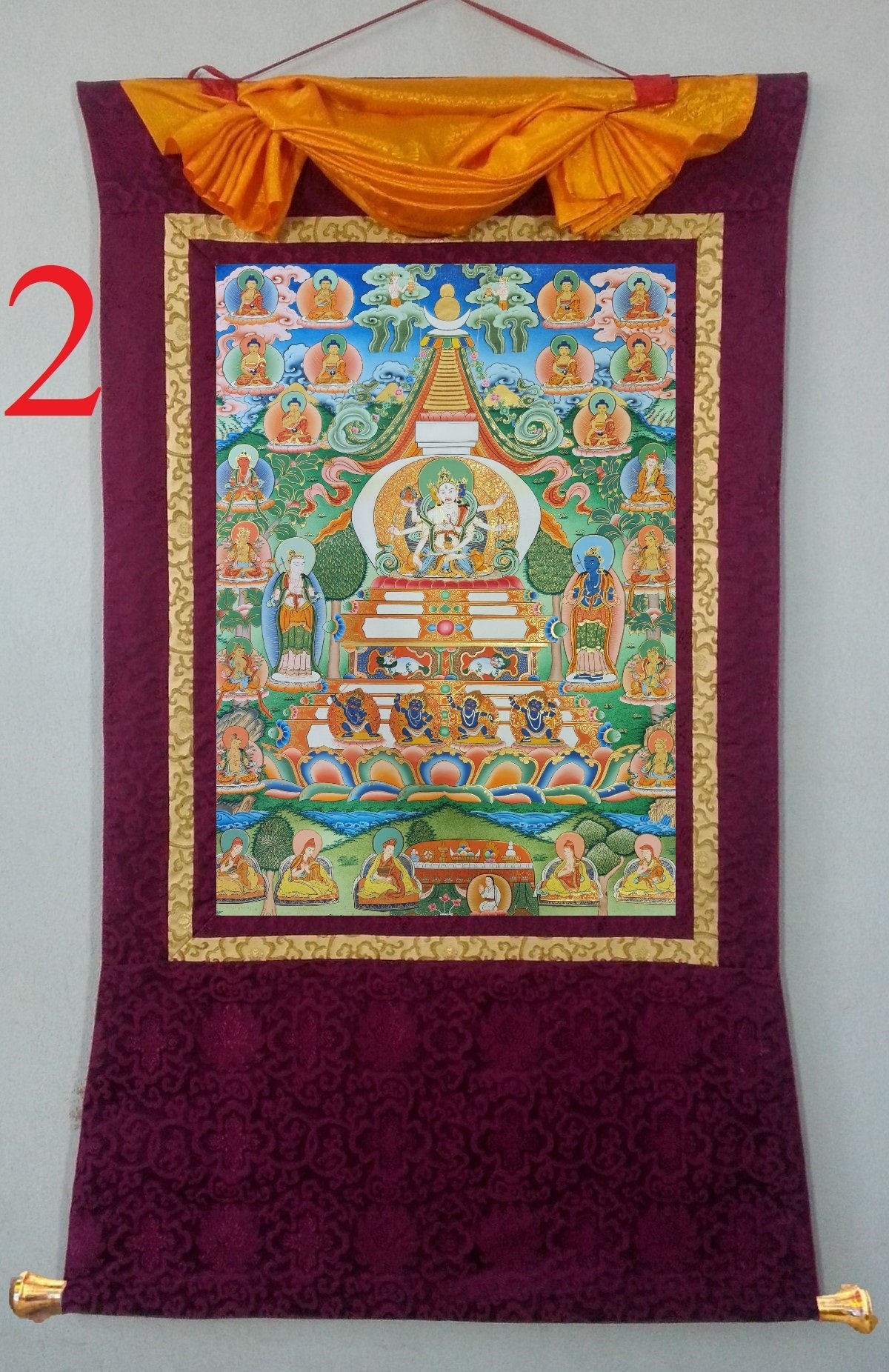 36. Namgyalma Stupa Thangka (Thanka) Painting (25 Year old) . Free Brocade / Free Shipping.