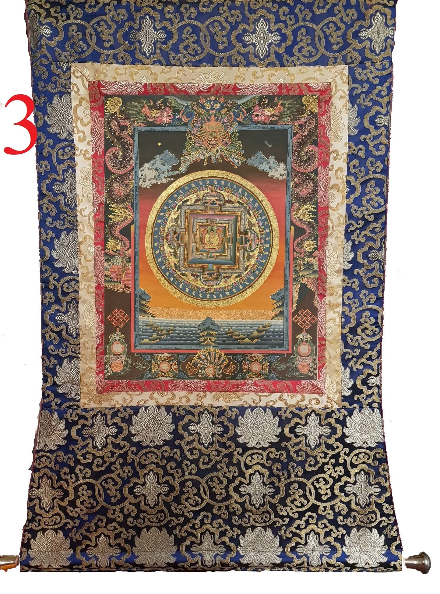 225. Shakyamuni Buddha Mandala Thangka (Thanka). Free Brocade / Free Shipping.