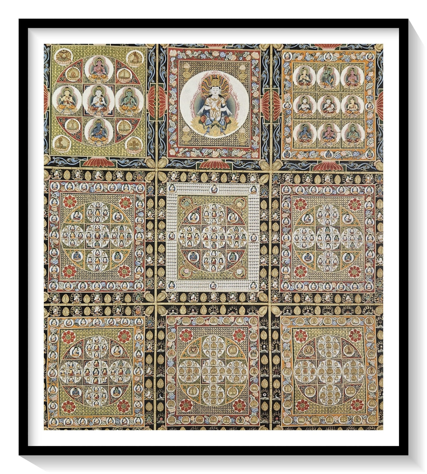 Ryokai (Roukai) Dharma Dhatu and Vajra Dhatu Mandala Thanka (Thangka) with Japanese Gods. High Quality Painting by Surya Lama. Free Shipping