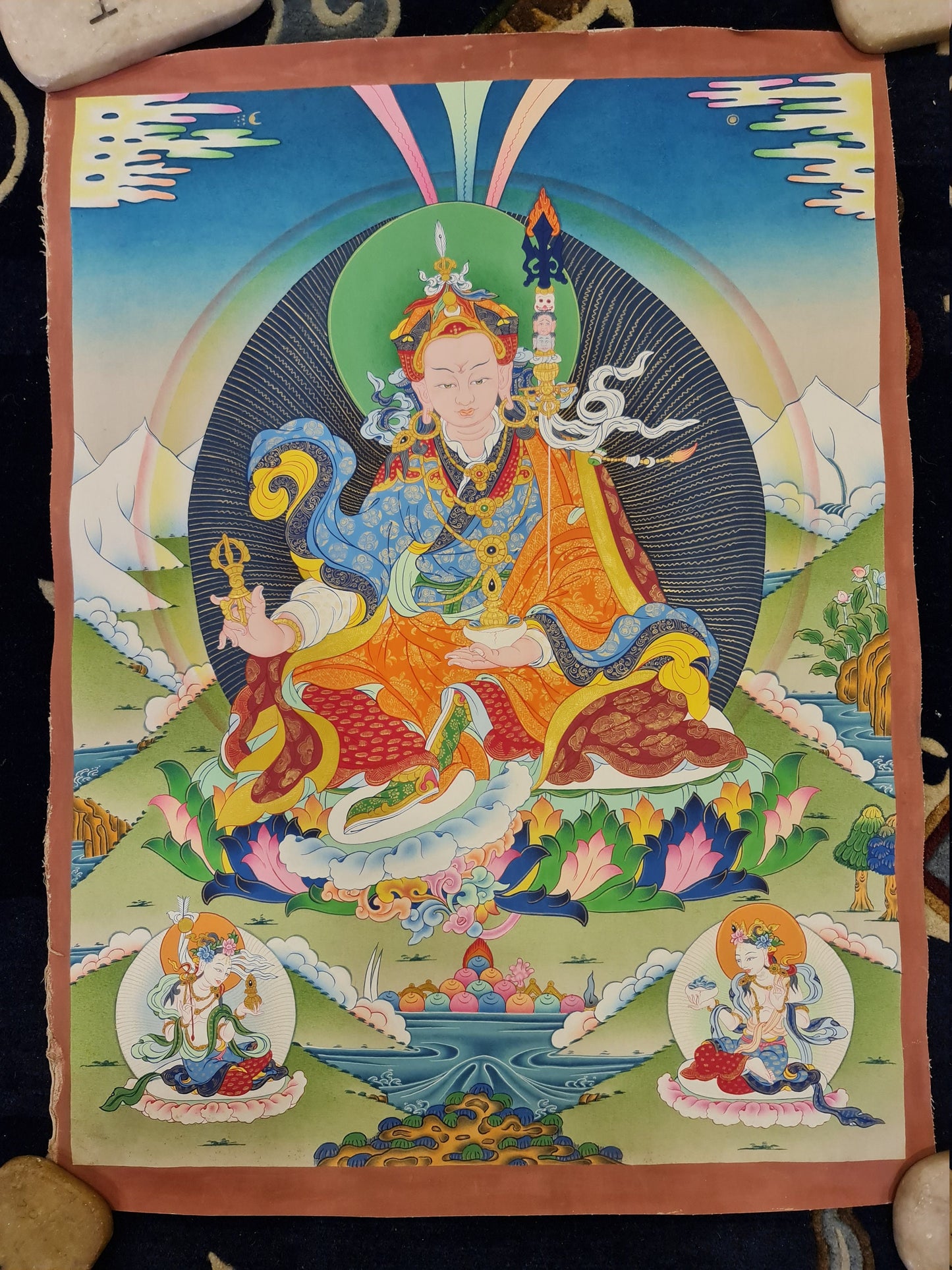 144. Guru Rinpoche Padmasambhava Thanka (Thangka). Free Brocade / Free Shipping.