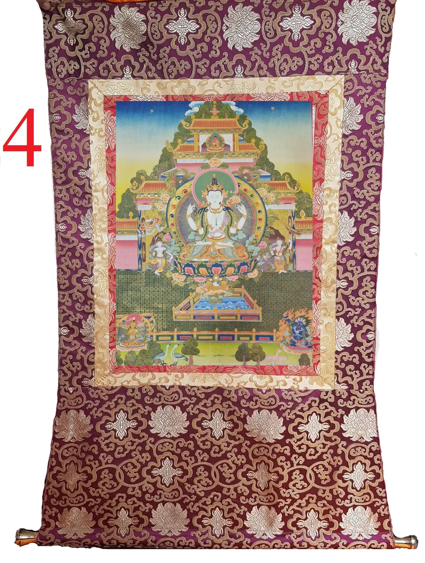 193. Chenrezig Thangka (Thanka).  Free Brocade / Free Shipping.