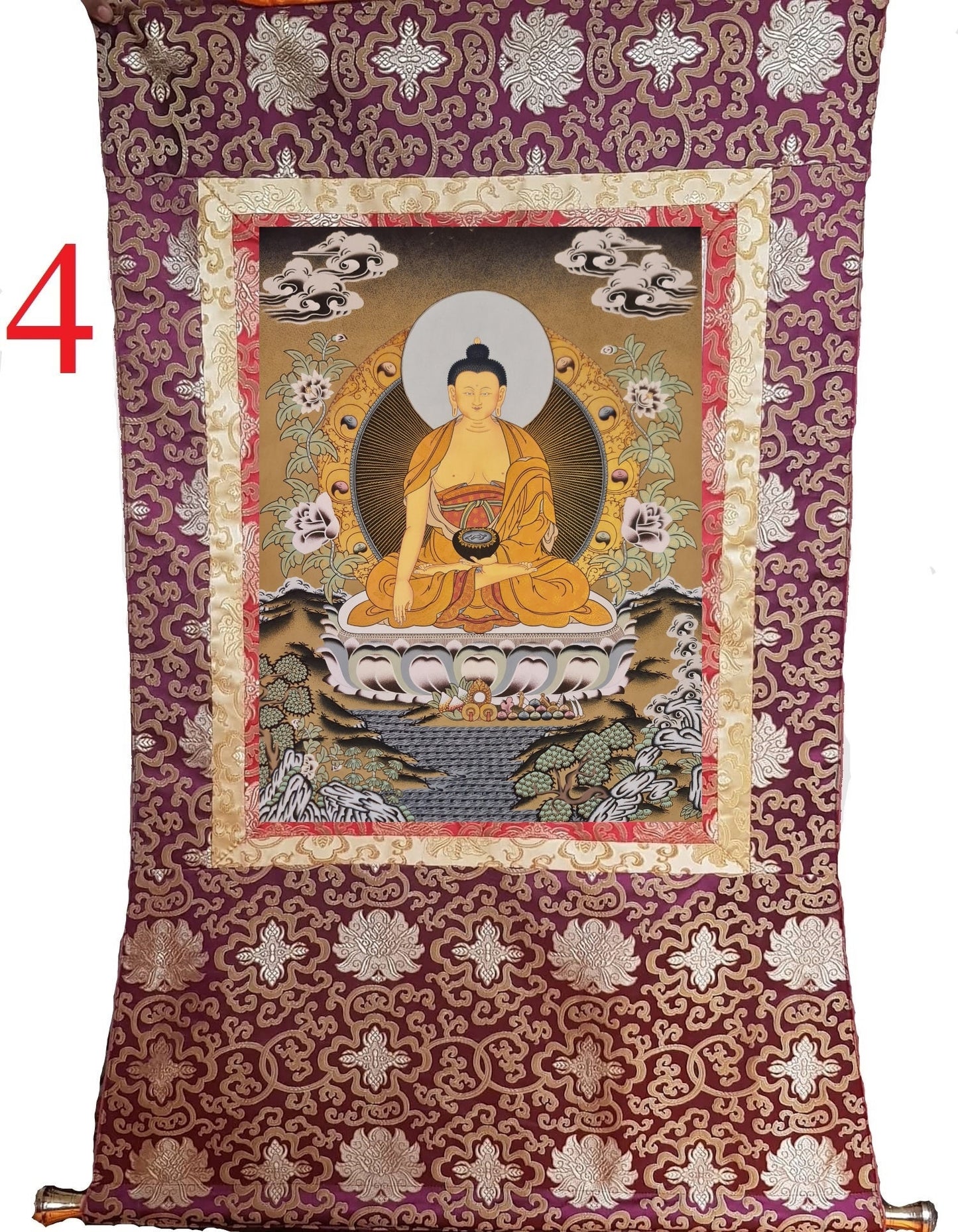 114. Shakyamuni Buddha Thangka (Thanka). Free Brocade / Free Shipping.