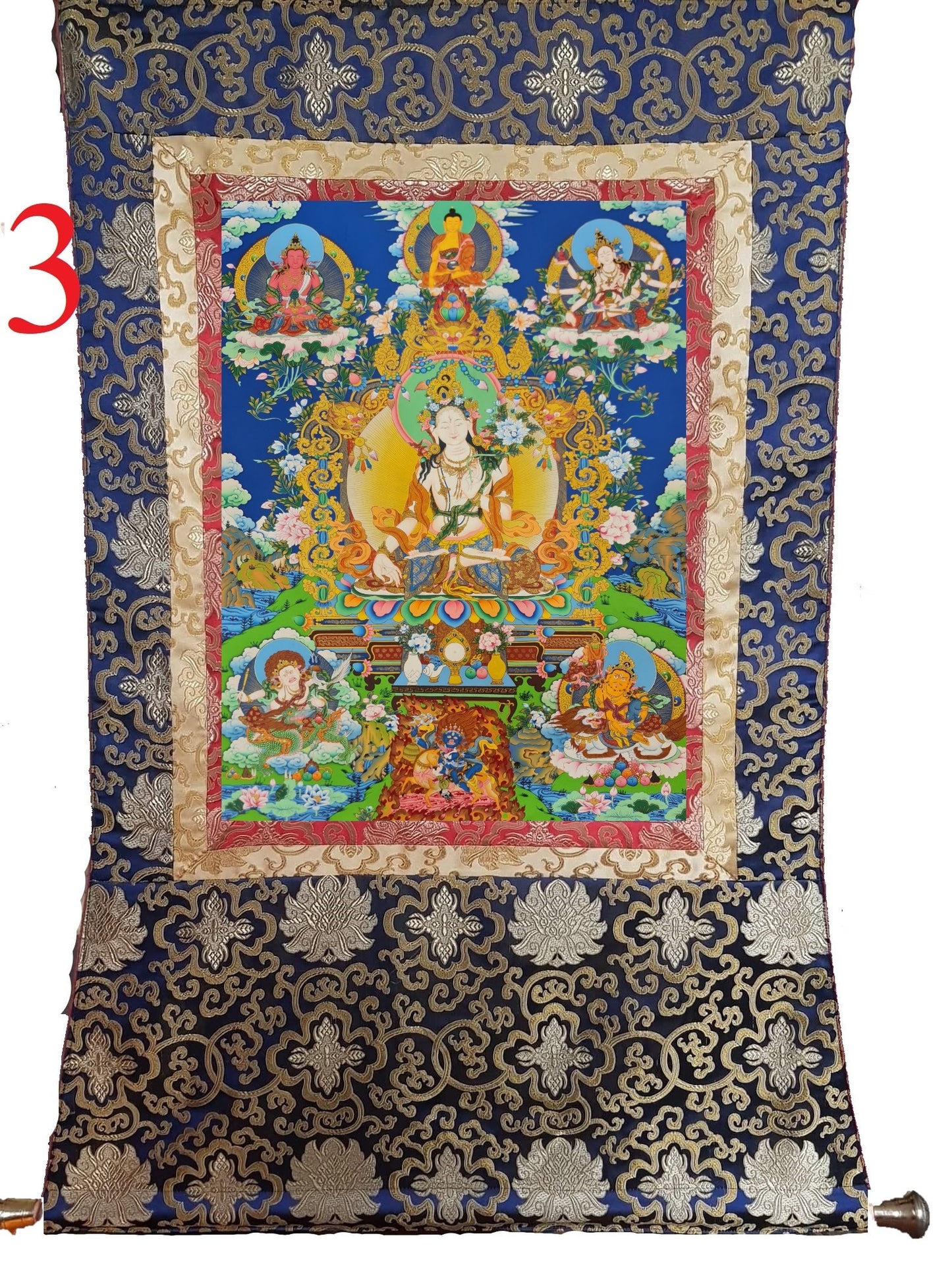 266. Fine Art White Tara Thangka (Thanka). Free Brocade / Free Shipping.