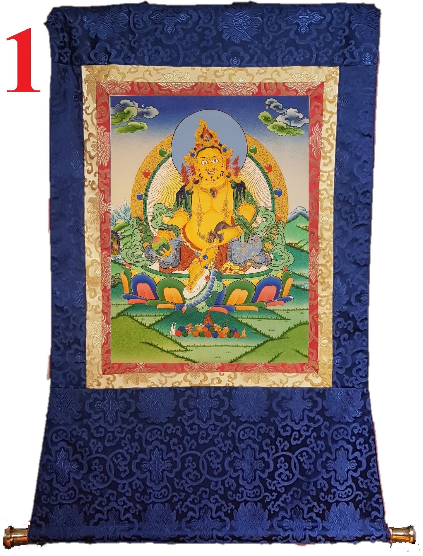 157. Jambhala or Zambhala Thangka (Thanka). Free Brocade / Free Shipping.