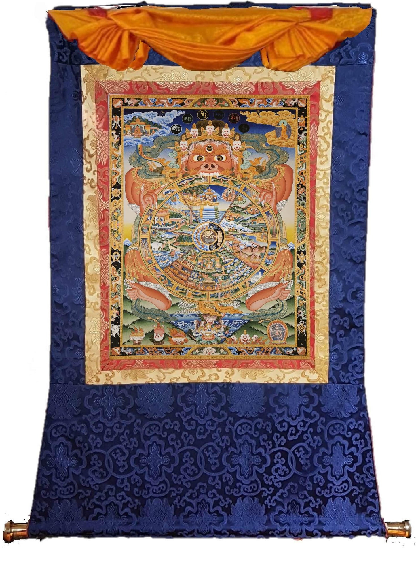 210. Wheel of Life (Samsara) Thangka (Thanka). Free Brocade / Free Shipping.