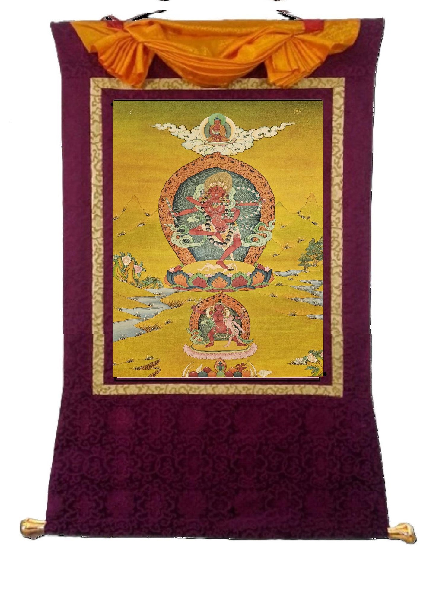 389. 20 Year Old Karma Gadri Style Kurukulla Thangka (Thanka). Free Brocade / Free Shipping.