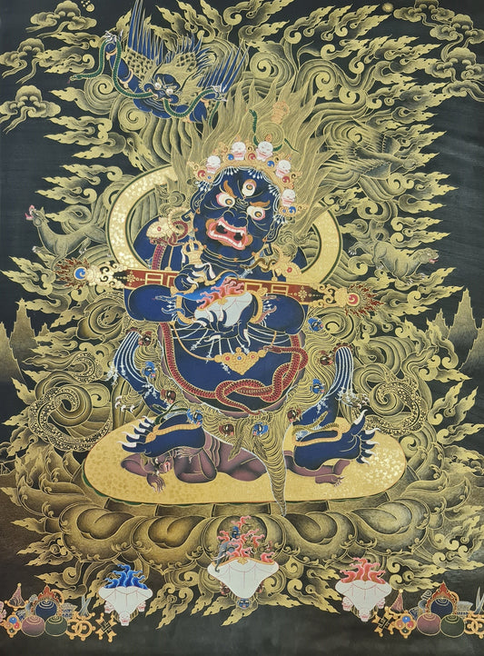 238. Panjarnata Chaturbhuja Shakya Legden Mahakala Thangka (Thanka). Free Brocade / Free Shipping.