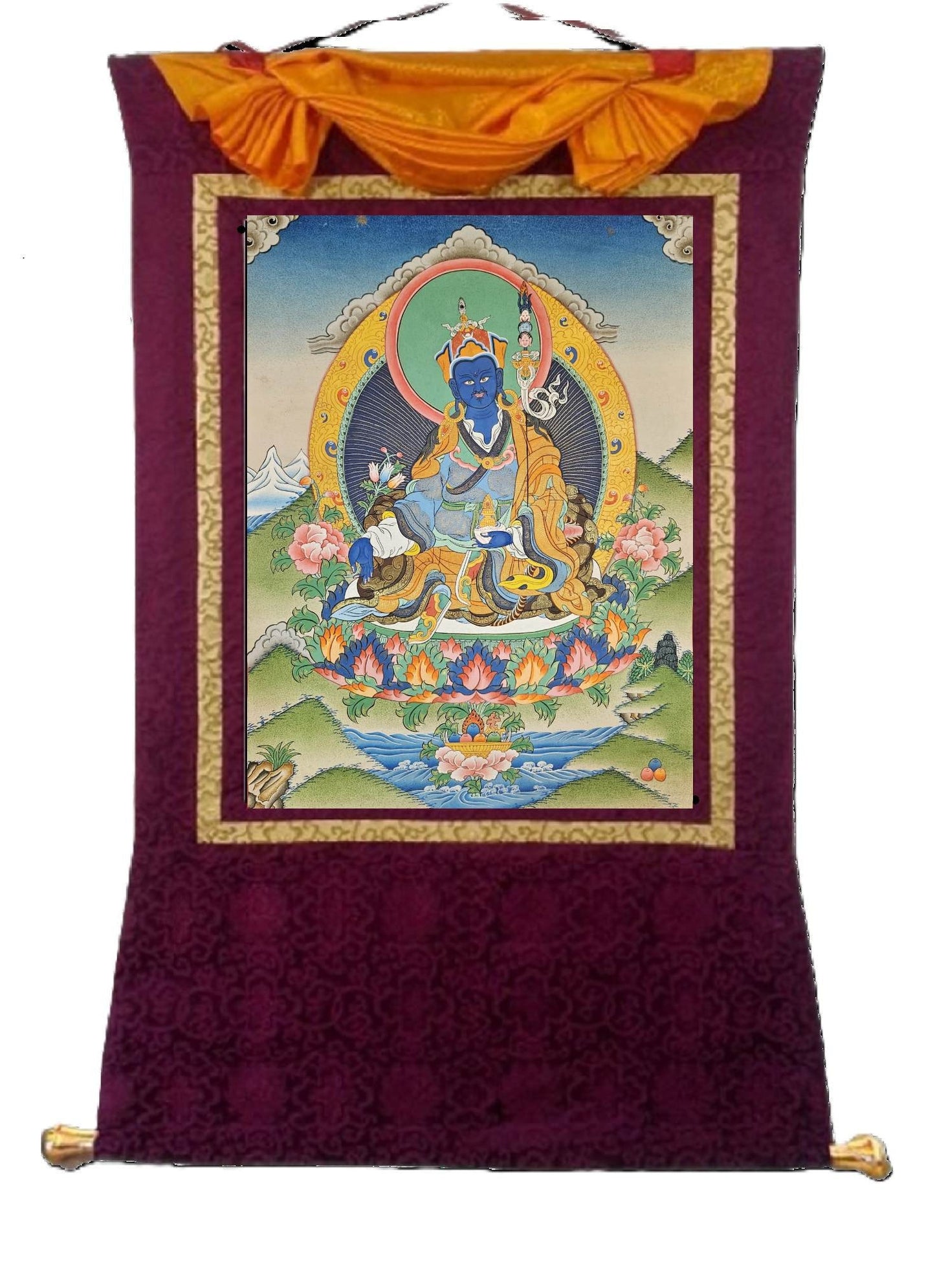 339. Medicine Guru Rinpoche Orgyen Menla Thanka (Thangka). Free Brocade / Free Shipping.