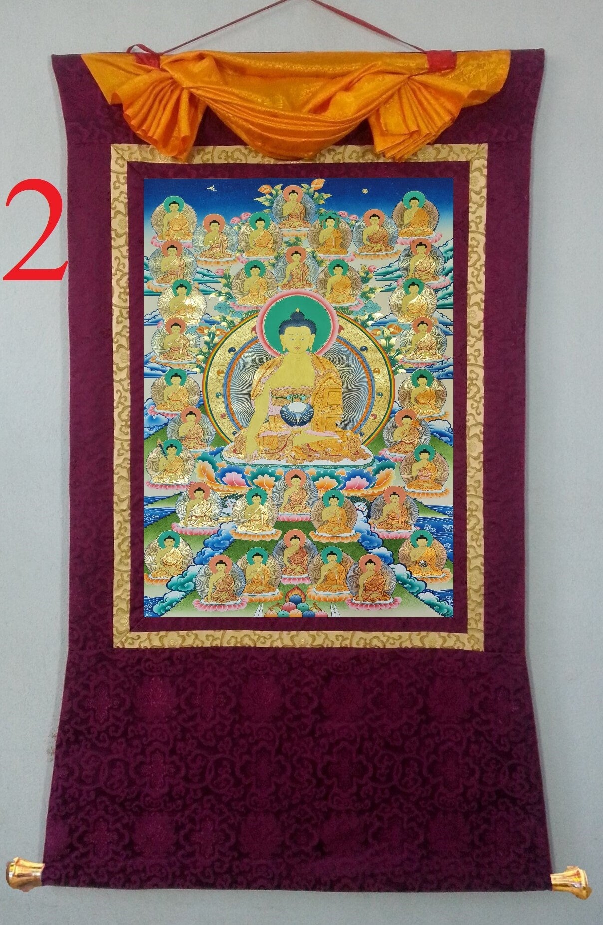 183. 35 Buddha Thangka (Thanka). Free Brocade / Free Shipping.