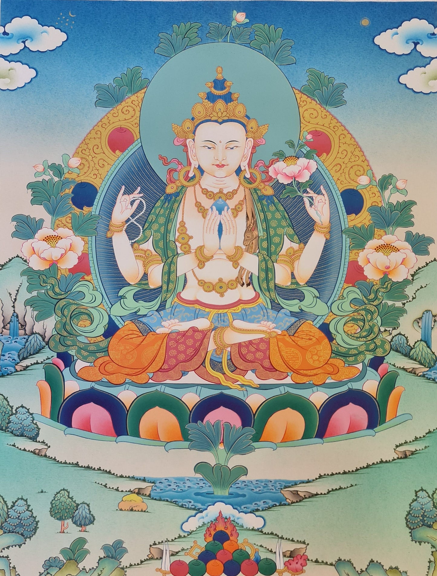 171. Chenrezig Thangka (Thanka).  Free Brocade / Free Shipping.