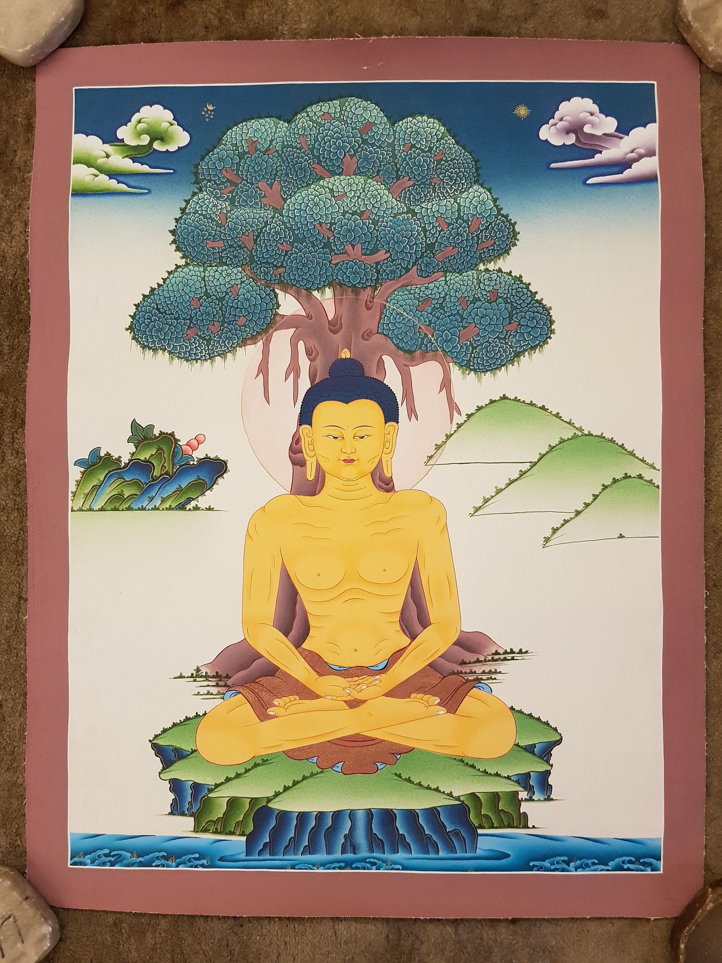18. Fasting Shakyamuni Buddha Thangka (Thanka). Free Brocade / Free Shipping.