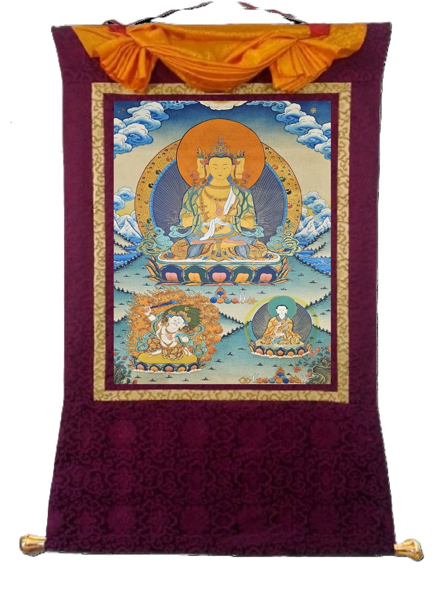 335. Sarvavid Vairocana Buddha Thangka (Thanka). Free Brocade / Free Shipping.